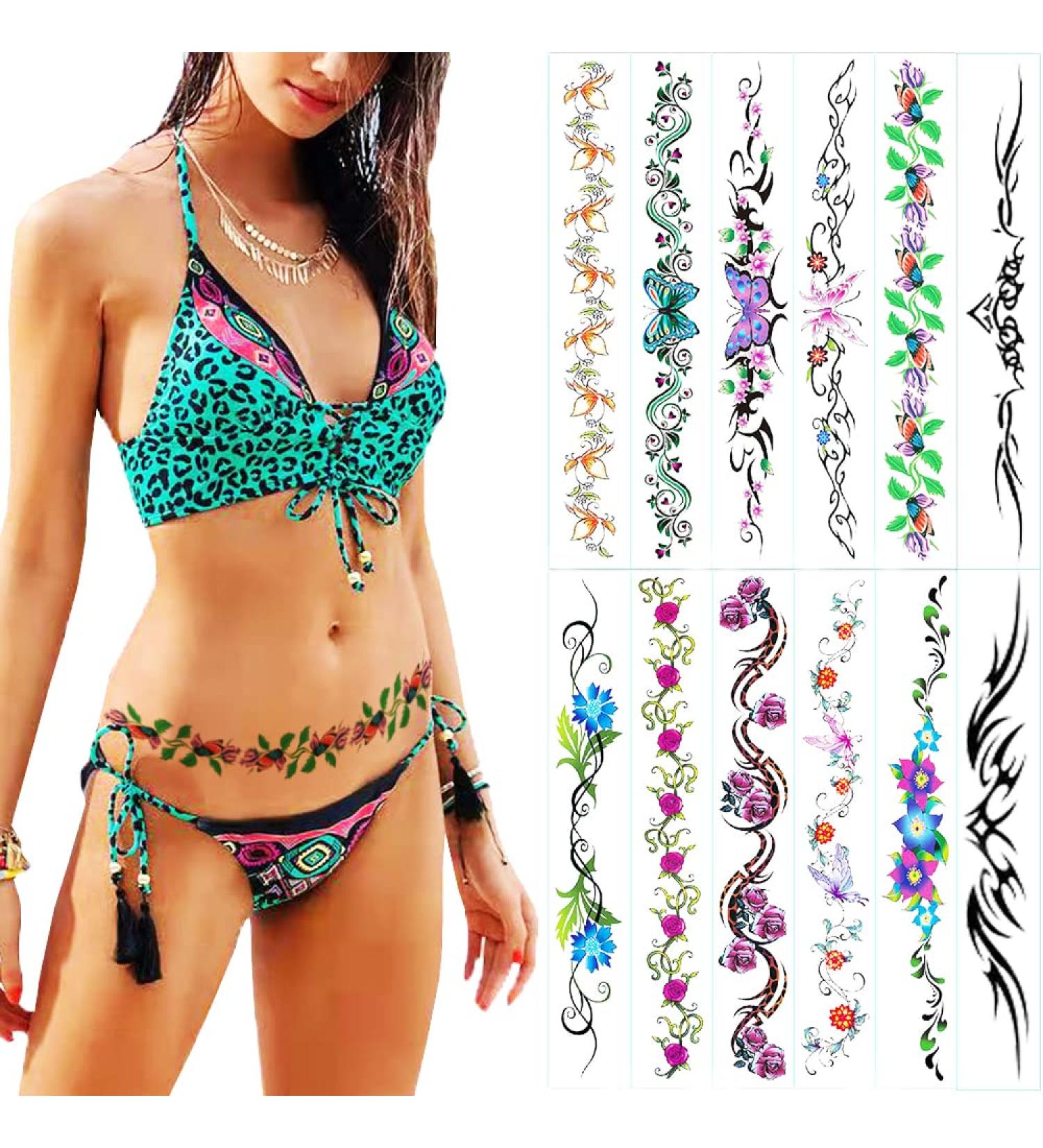 Sexy Flower Navel Tattoo Stickers - 12 Sheets Waterproof Temporary Tattoos for Women - Buy Online on GoSupps.com