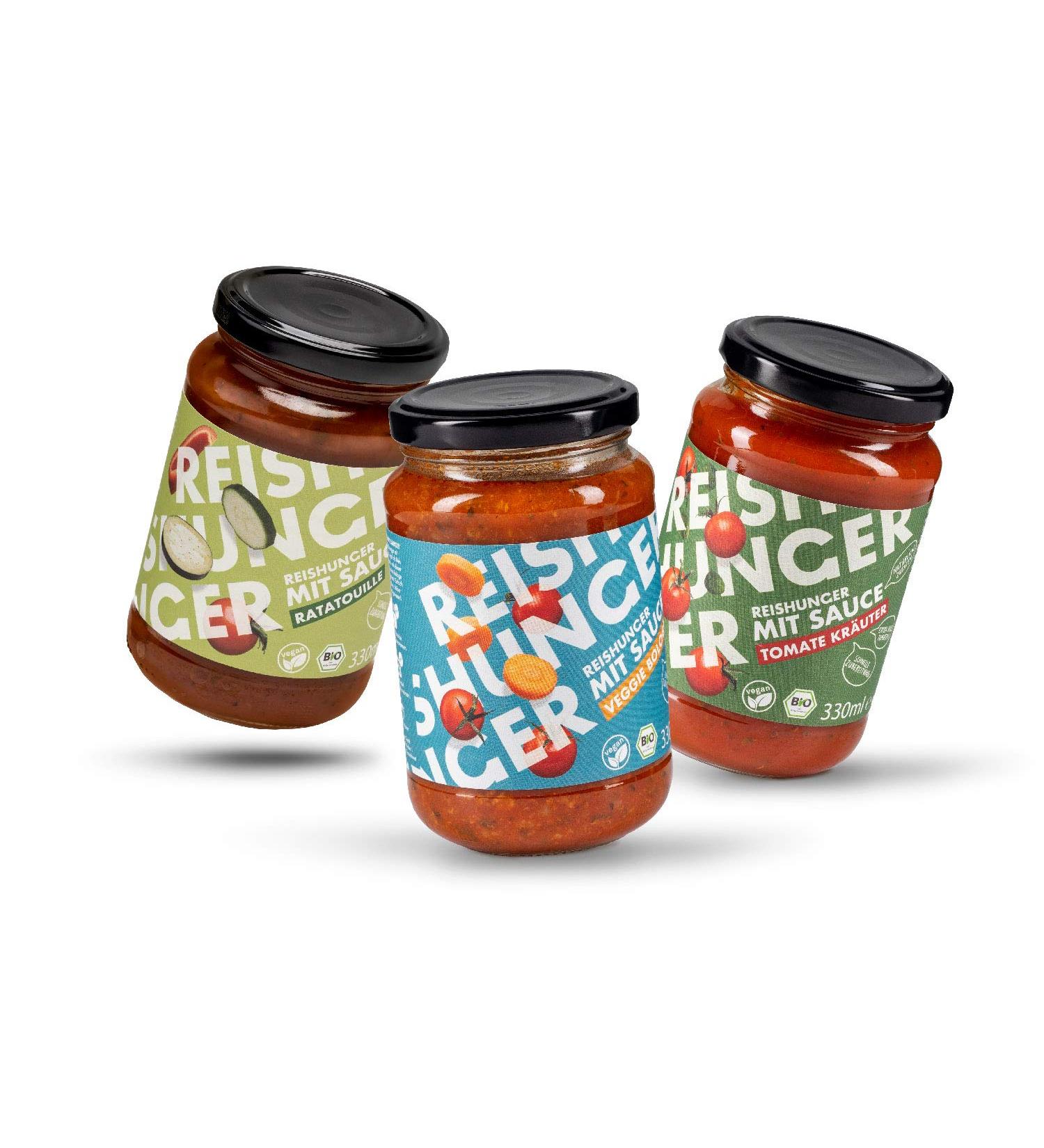 Reishunger Organic Pasta Sauce Trial Set - 6 Varieties (Vegan & Gluten-Free) - 2x Ratatouille 2x Tomato Herbs 2x Veggie Bolognese - Perfect for Rice & Pasta - Mediterranean Flavor - 330ml Each - Buy Online on GoSupps.com