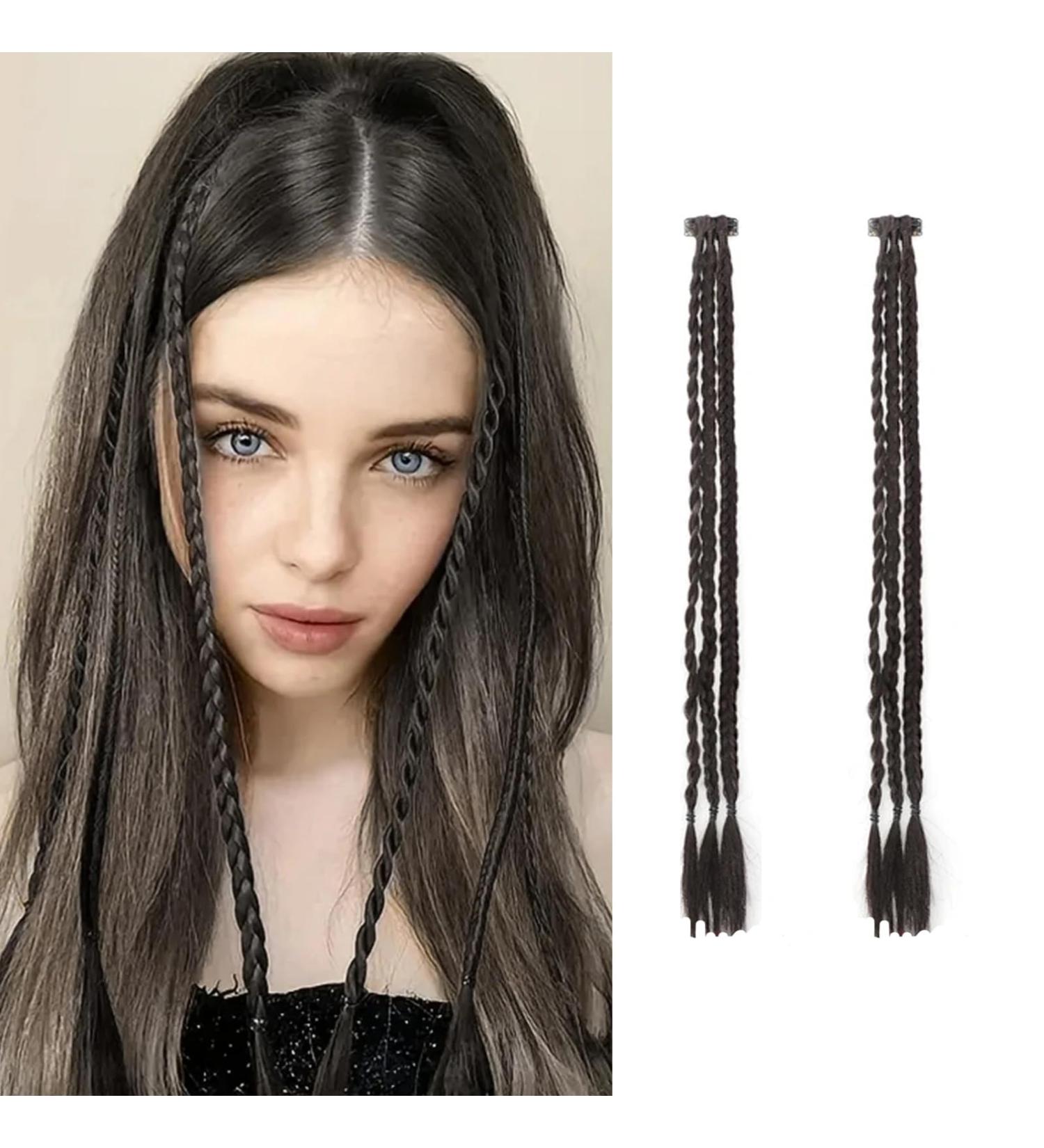 Baby Braids Extensions 3braids on One Clip in Hair Extensions 22" Long Natural Soft Synthetic Hairpieces Straight Ponytail Front Side Bang Curtain for Women (#4 Black Brown) - Buy Online on GoSupps.com