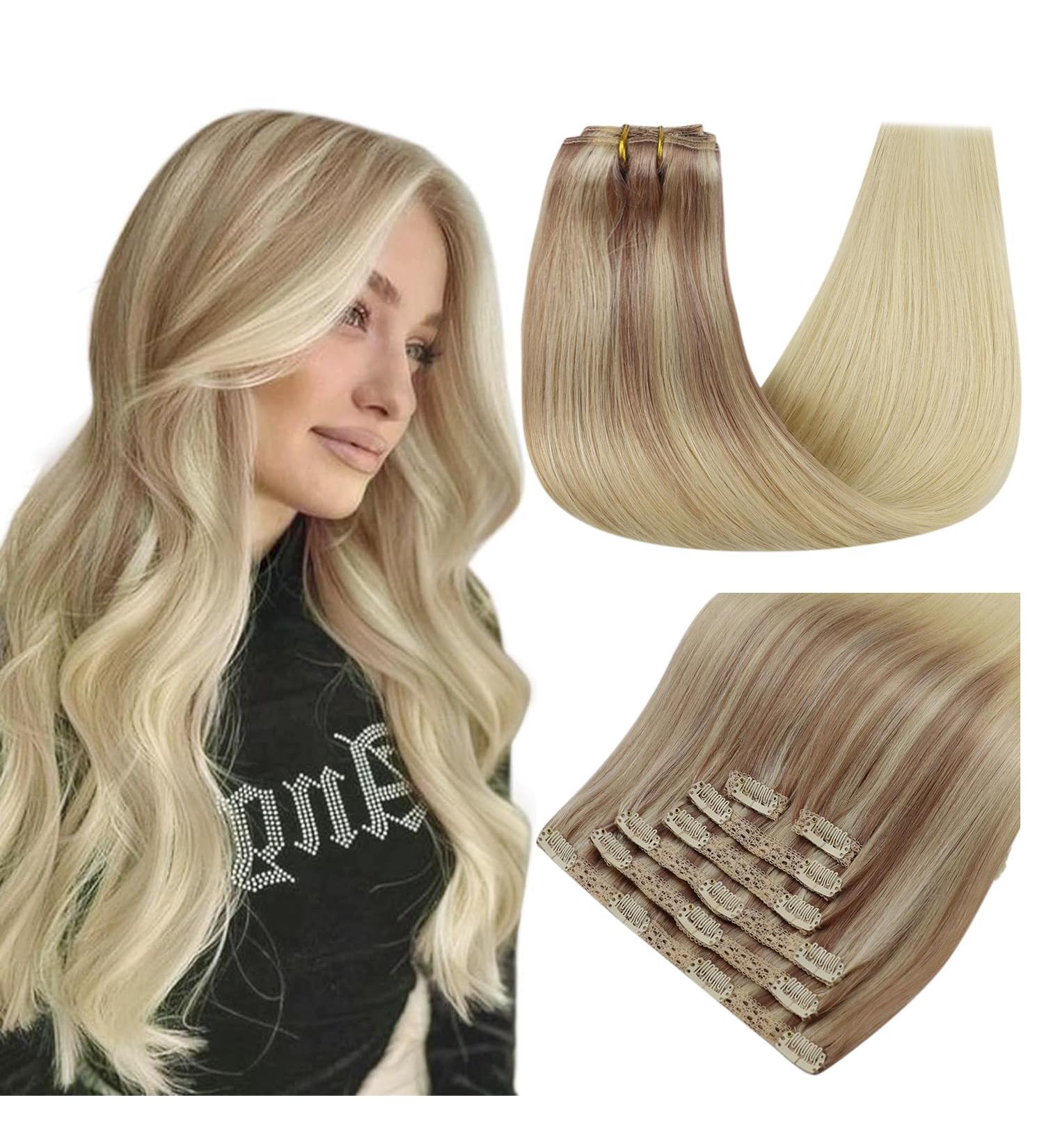 Runature Real Hair Clip-In Extensions - 55cm Blond Balayage Ombre #18/26 120g 7PCS - Buy Online on GoSupps.com