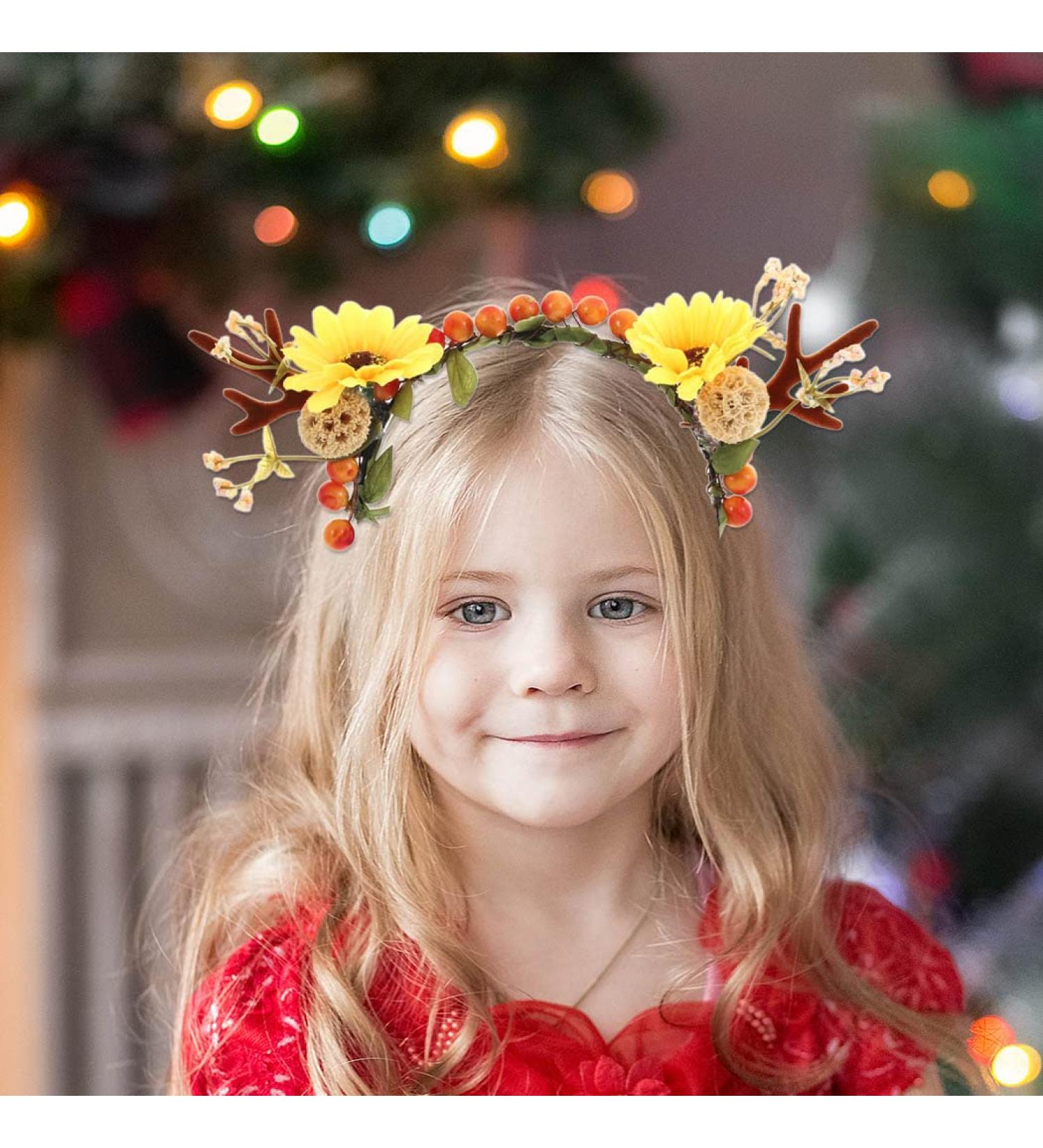 IYOU Christmas Hair Band Orange Reindeer Antlers Headband Flower Cute Deer Hair Piece with Hair Clips Accessories for Women Girls Halloween Cosplay Party - Buy Online on GoSupps.com