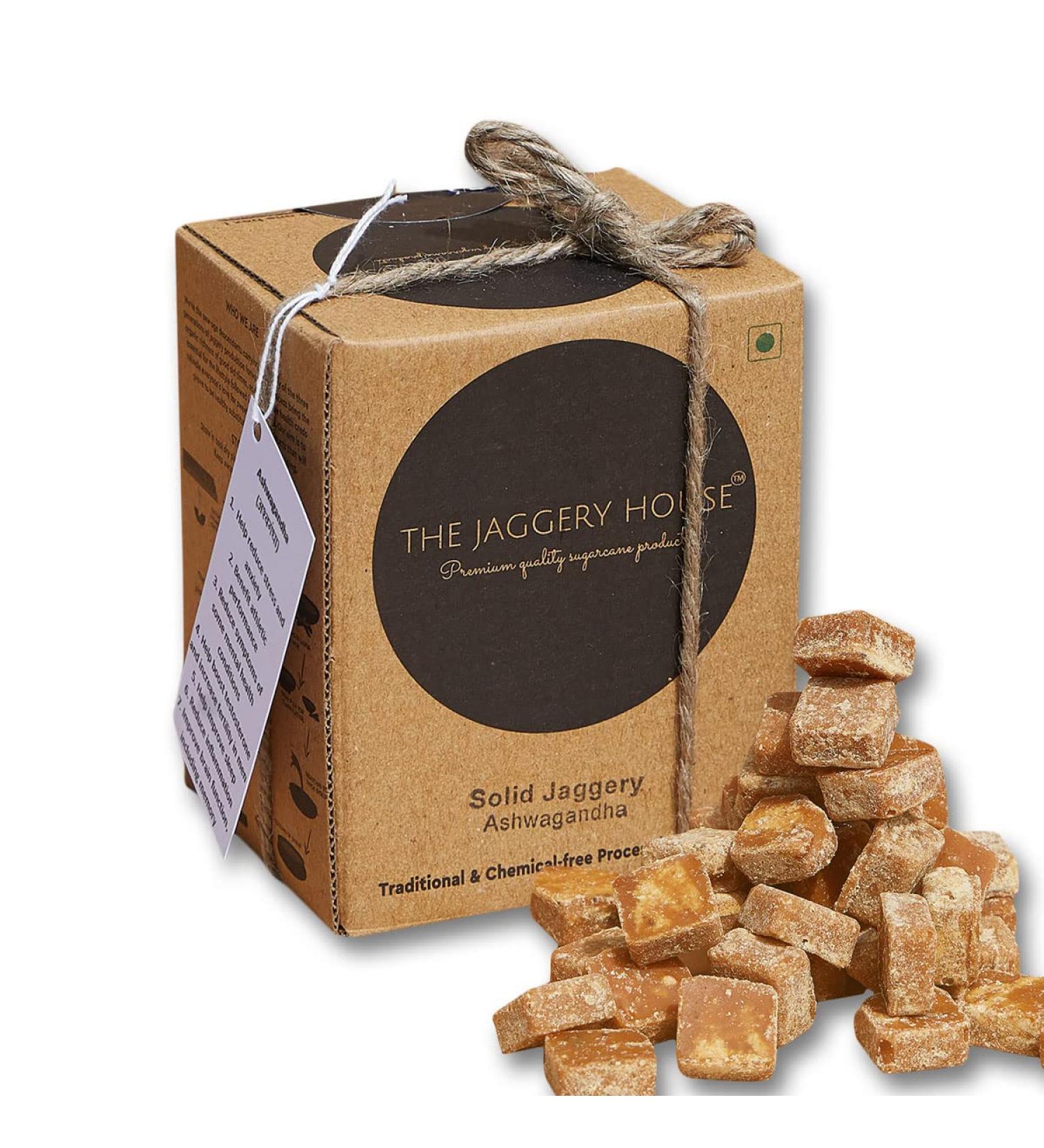 The Jaggery House Solid Jaggery with Ashwagandha 450g - 100% Natural, Handmade, Chemical-Free Jaggery Block and Cubes - Buy Online on GoSupps.com