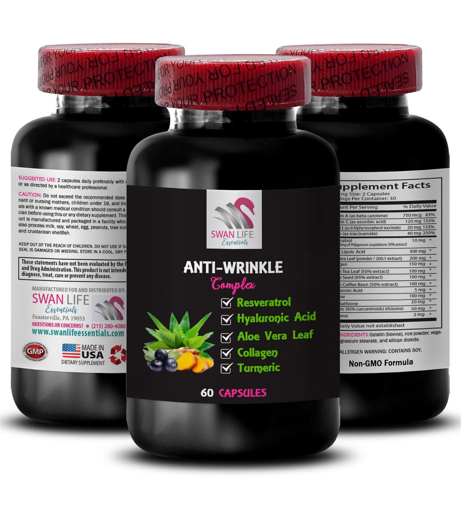Alpha Lipoic Acid Support - ANTI-WRINKLE COMPLEX - Aloe Vera Leaf Benefits Collagen Boost Green Tea Leaf Extract Grape Seed Power Green Coffee Bean Benefits Hyaluronic Acid 1 Bottle 60 Caps - Buy Online on GoSupps.com