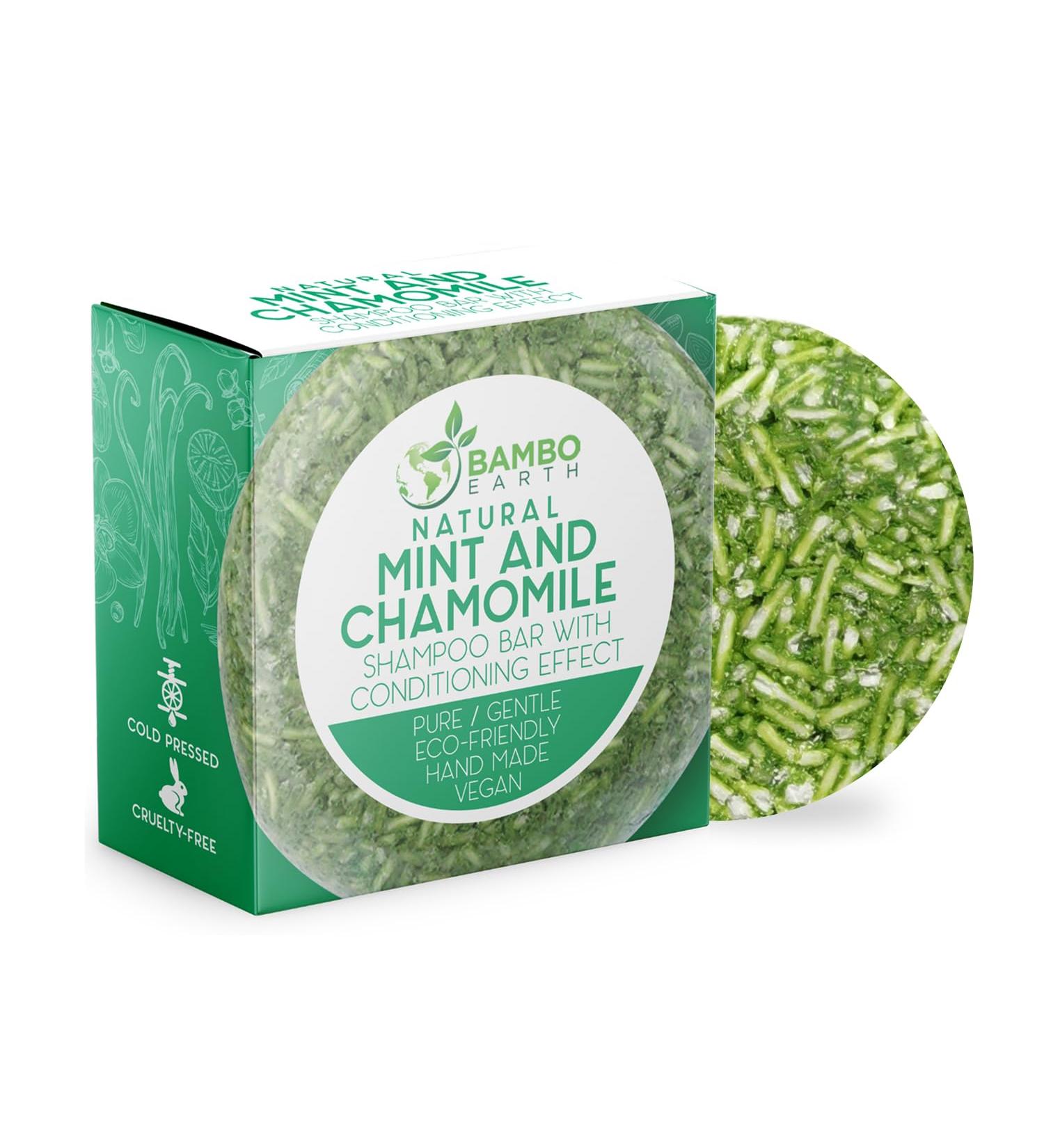 BAMBOEARTH Solid Shampoo Bar and Conditioner Effect Hair Soap Natural Shampoo Bars for Hair with Plant Essential Oils and Zero Waste Biodegradable Packaging Mint and Chamomile - Buy Online on GoSupps.com