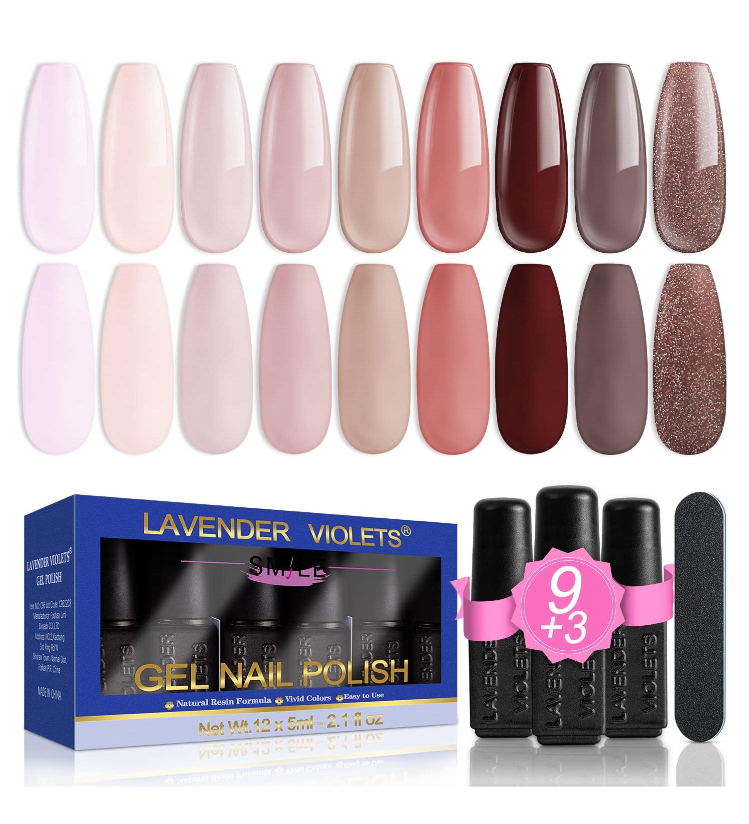 Lavender Violets 13 Pcs Gel Nail Polishes Set 9+3 Nude Colours Nail Art Design UV LED Soak Off With Base Coat Matte n No Wipe Top Coat Nail File Starter Manicure Kit C962B Nude Colours-962B - Buy Online on GoSupps.com