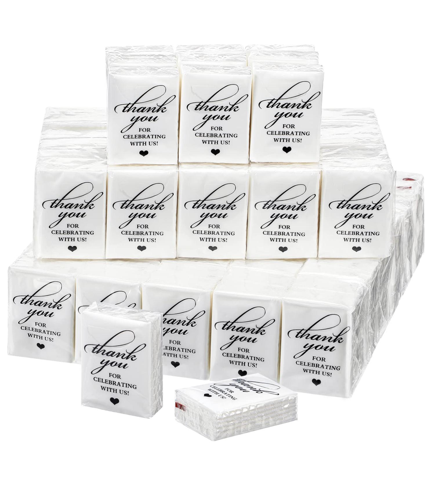 120 Bulk Wedding Tissues Packs - Thank You Pocket Tissue Packs for Guests - 2 Ply Mini Size Tissues for Weddings, Housewarming, Baby Shower Favors - Buy Online on GoSupps.com
