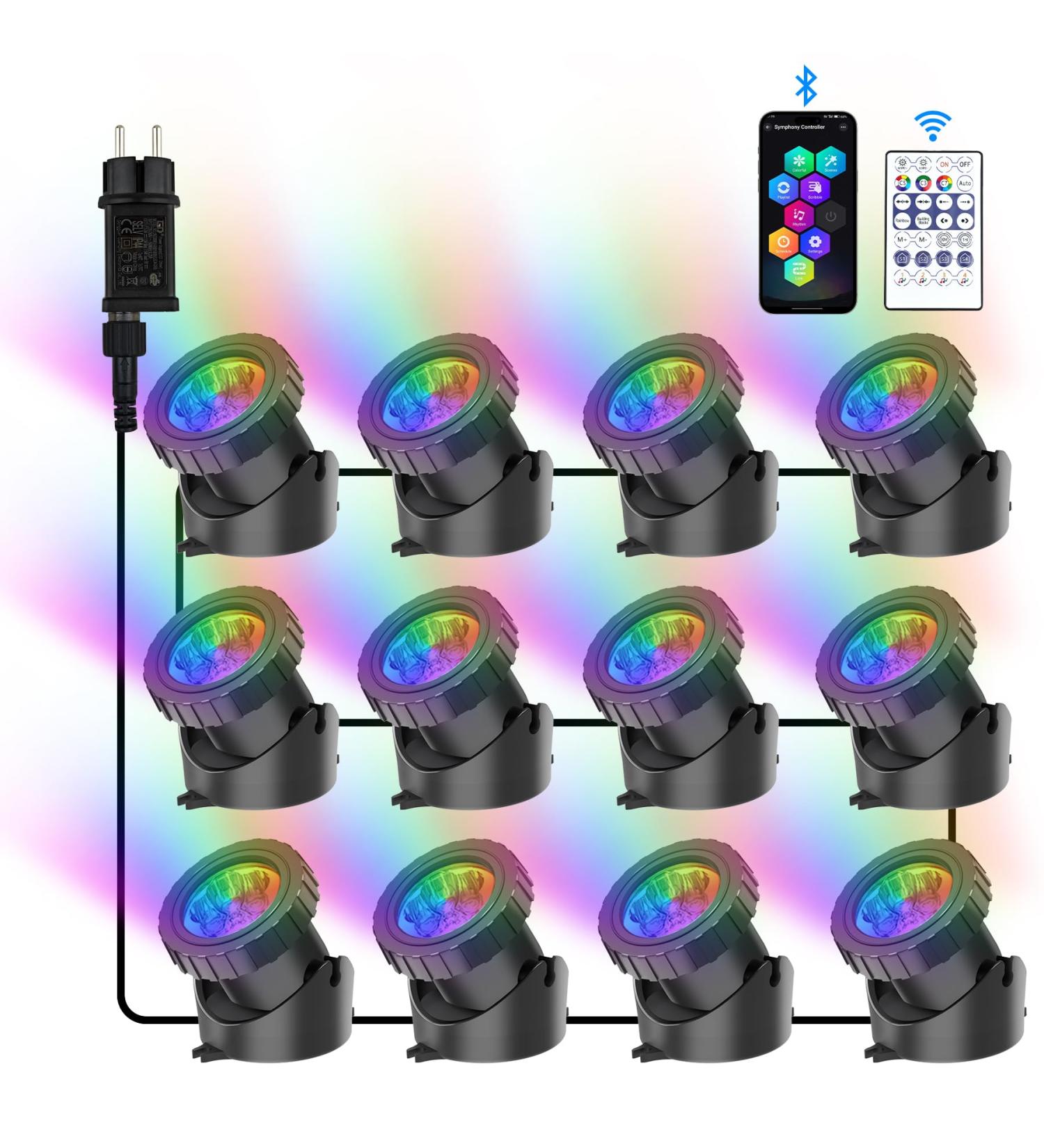 Natpow Underwater Pond Lighting with Bluetooth App - RGB Waterproof LED Lights for Garden & Patio | DIY Color Change with Remote Control (12 in 1) - Buy Online on GoSupps.com