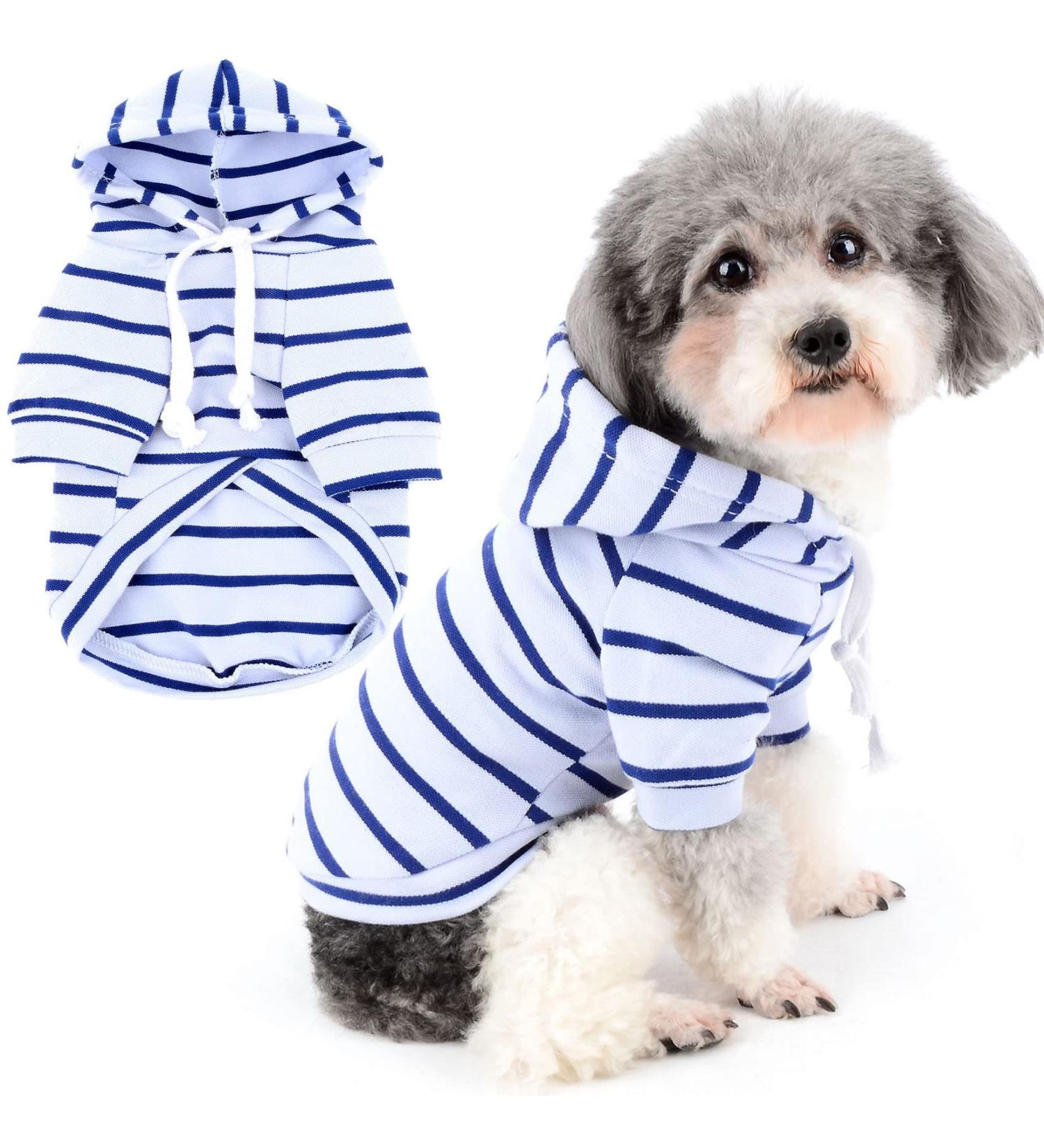 ZUNEA Striped Hoodie Shirts for Small & Medium Dogs | Soft Light Blue Sweatshirt & T-Shirt for Puppies | Stylish Pet Clothing - Buy Online on GoSupps.com