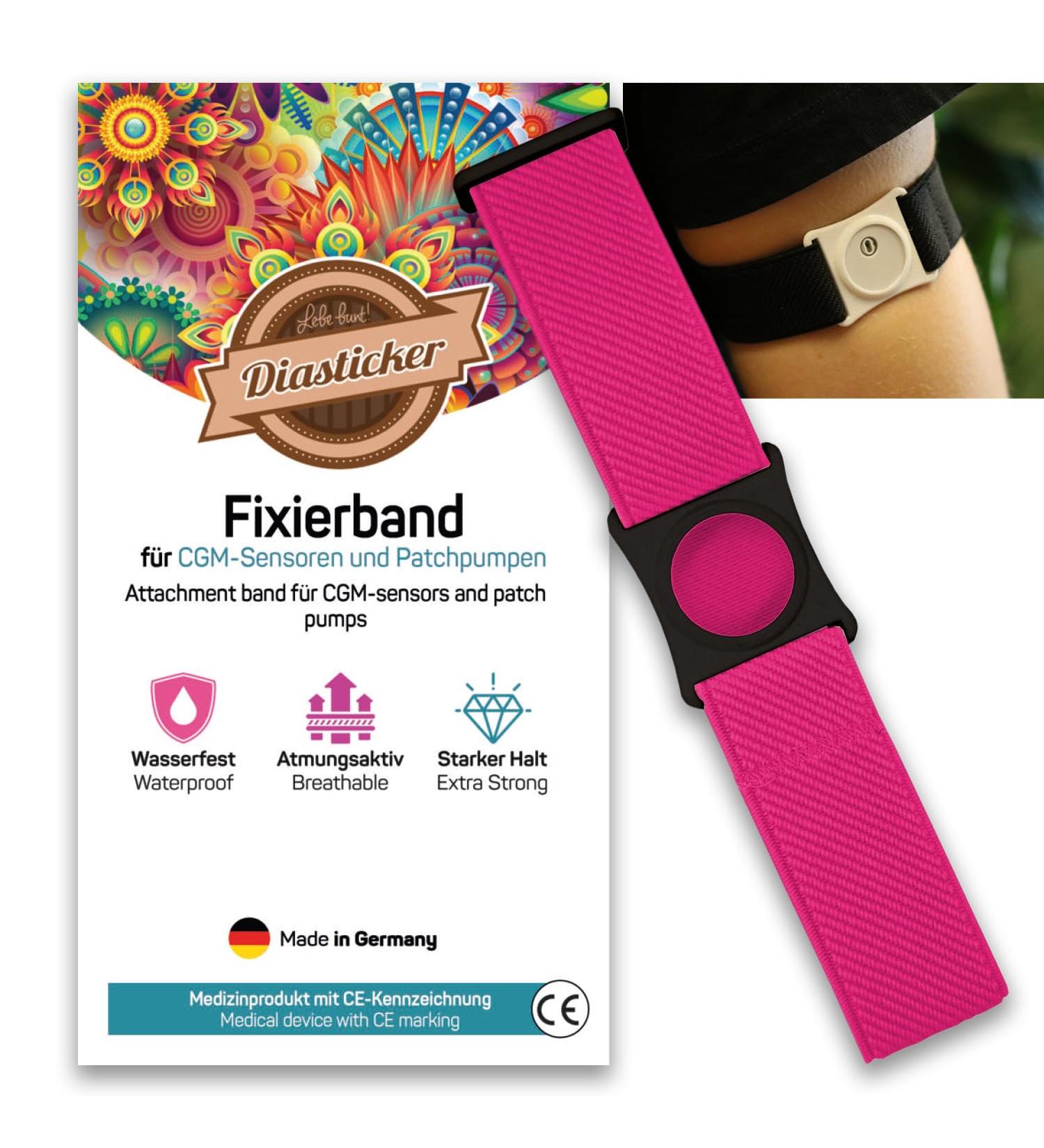 Diasticker Freestyle Libre 3 Fixing Band - Flexible Waterproof Strong Sensor Protection | Black & Pink (Medium 25-35 cm) - Buy Online on GoSupps.com