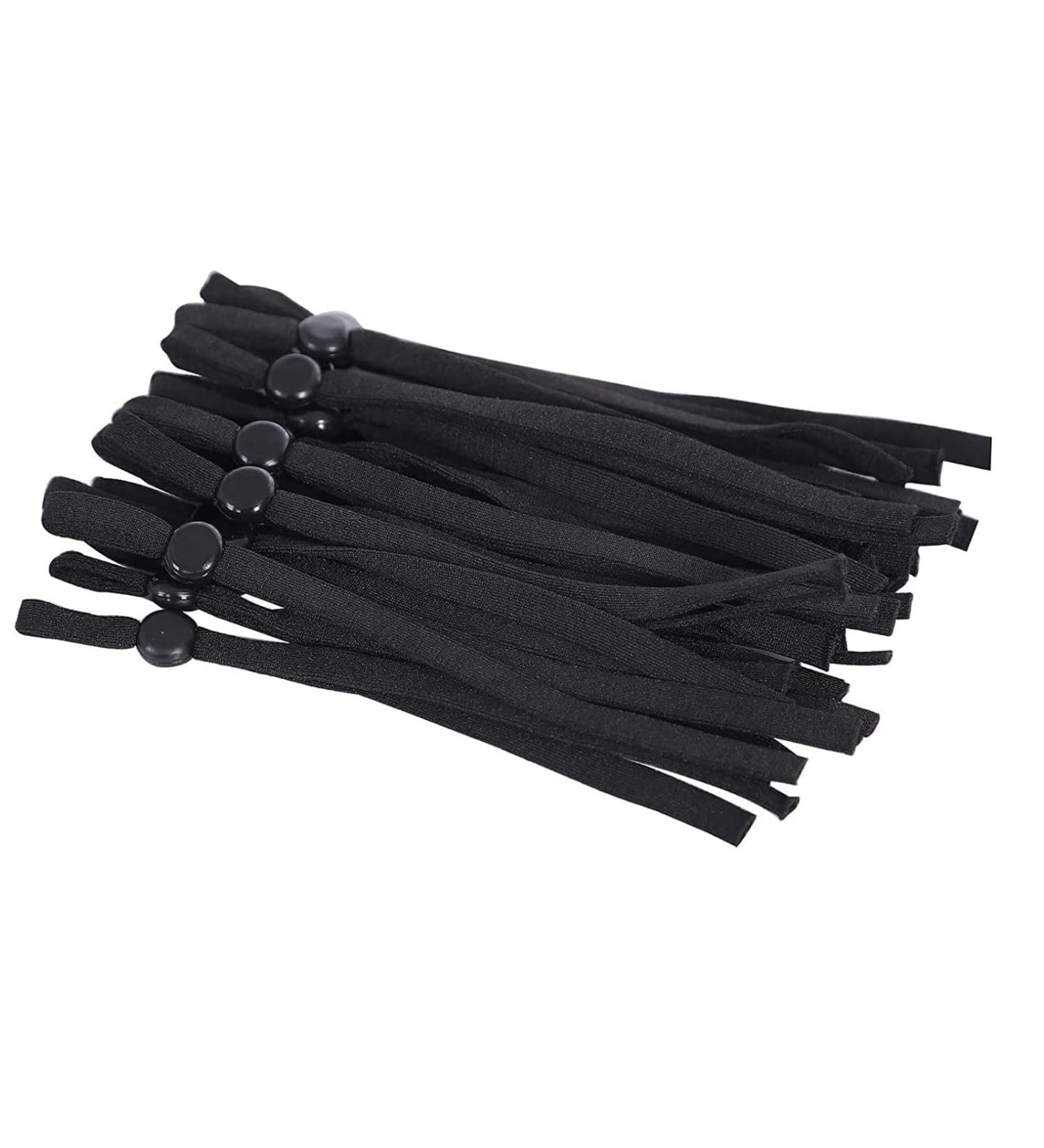 Angels Peel Lounge Pack - 100 Black Elastic Cord Strings with Adjustable Buckle Lock for Face Masks - DIY Soft Elastic Bands for Ear Loops - Craft Sewing Supplies - Buy Online on GoSupps.com