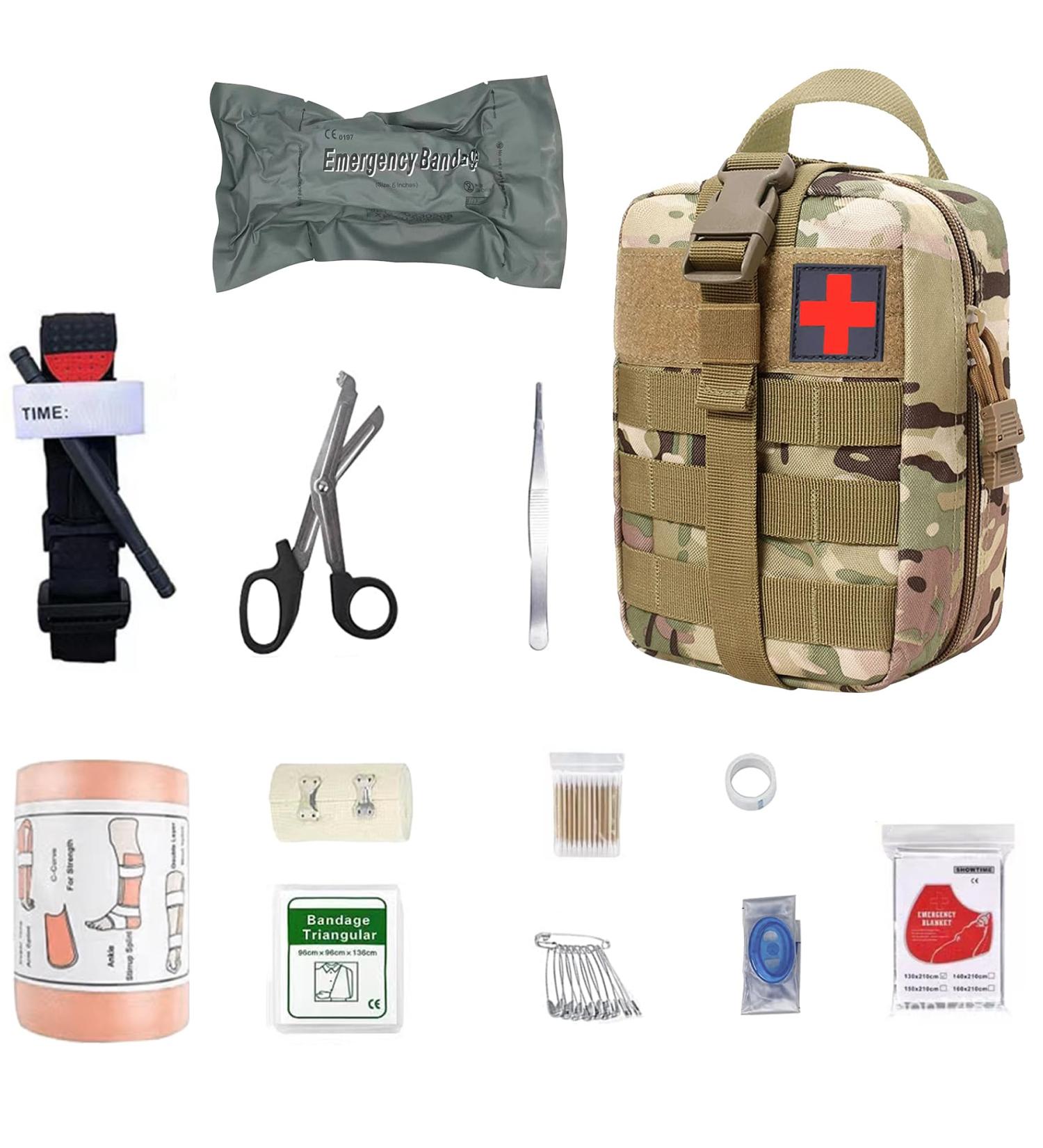 Ultimate First Aid Set | Tactical Medical Bag for Camping Hunting & Adventure | Trauma Kit for Home Car & Survival - Camouflage Yellow - Buy Online on GoSupps.com