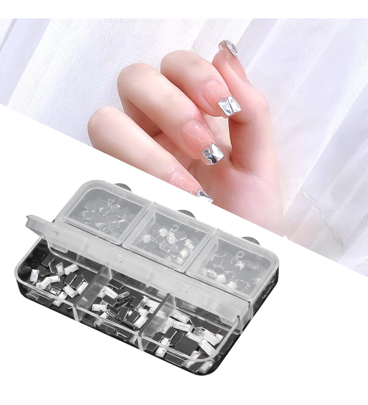 6 Grid Box Nail Art Stickers Square Rectangular Nail Rhinestones Fashionable DIY Nail Art Rhinestones Shiny and Delicate Portable Design for Nails - Buy Online on GoSupps.com