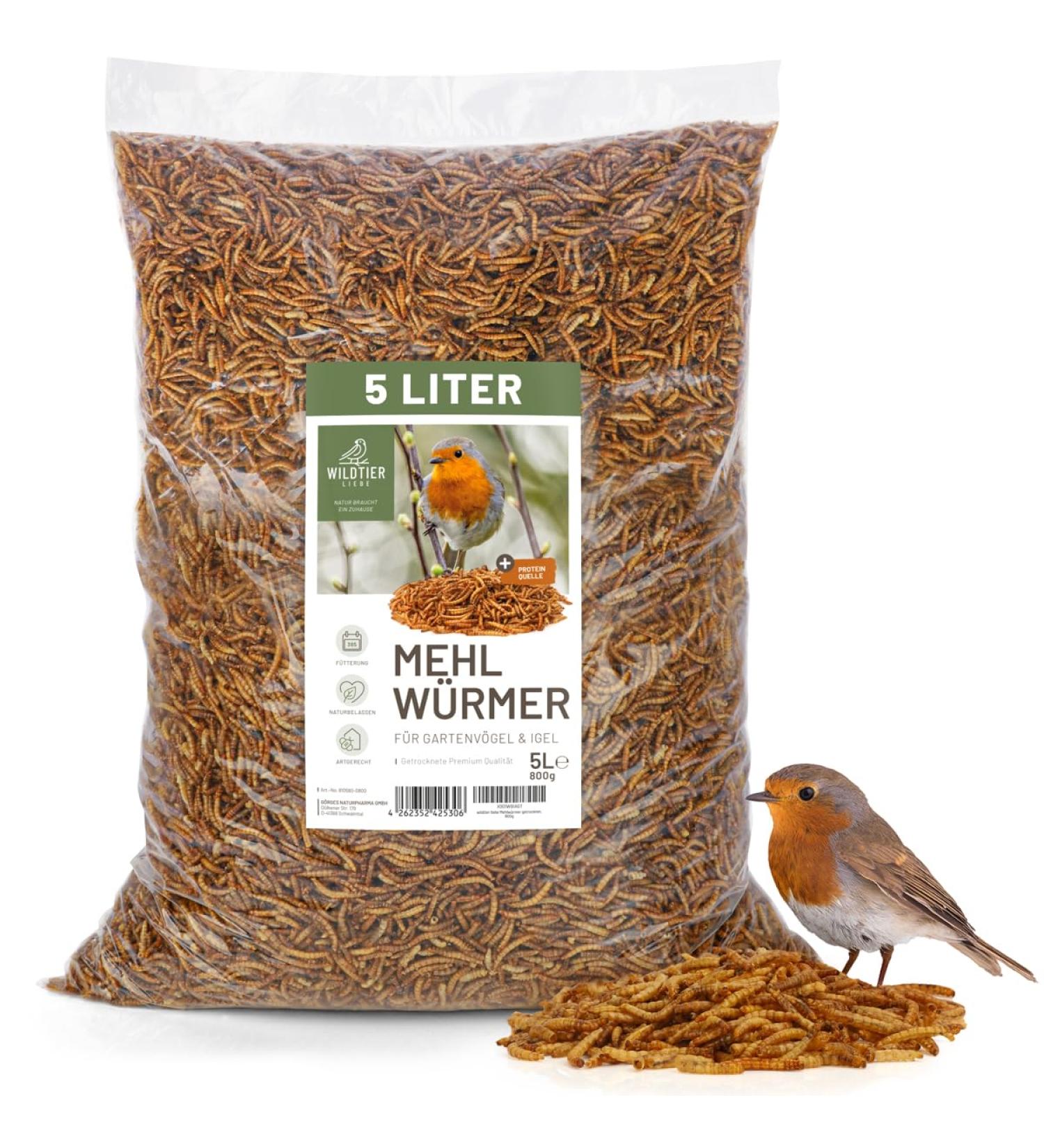 Buy Wild Animal Love Noble Mealworms 5L | Dried Mealworms for Birds & Hedgehogs | Premium Insect Food for Garden Birds - Buy Online on GoSupps.com