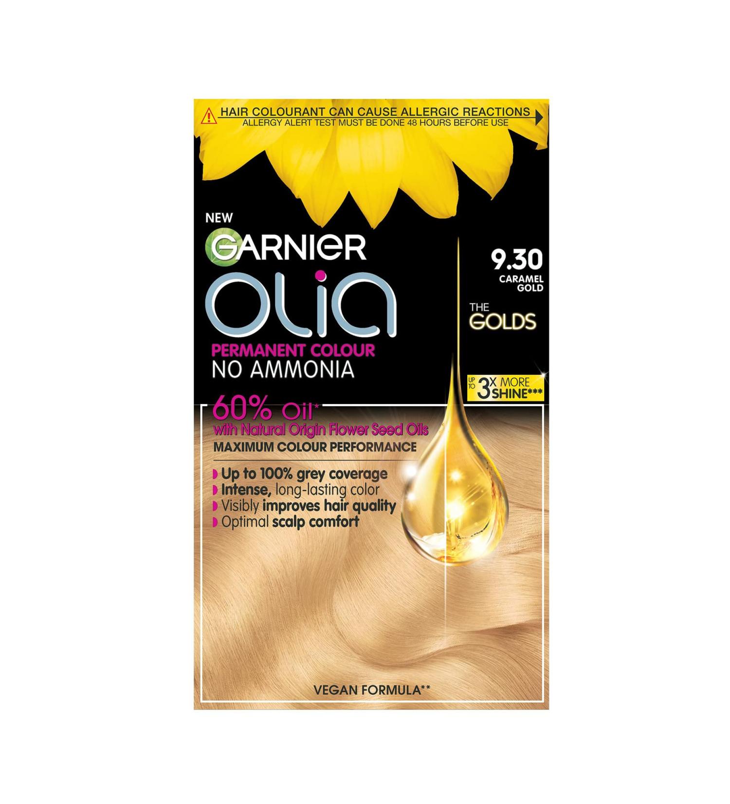 Garnier Olia Gold 9.30 No Ammonia Permanent Hair Dye Caramel Gold 6 Count (Pack of 1) Caramel Gold 1 count (Pack of 1) - Buy Online on GoSupps.com