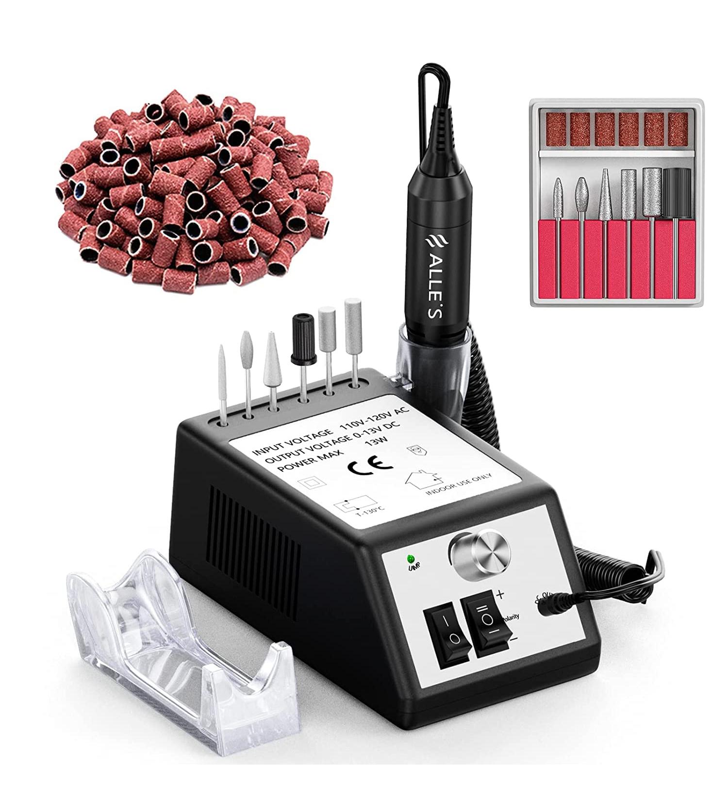 Professional Nail Drill Machine 20000 RPM Efile Kit for Acrylic Gel Nails - 6 Bits, 106 Sanding Bands - Black - Buy Online on GoSupps.com