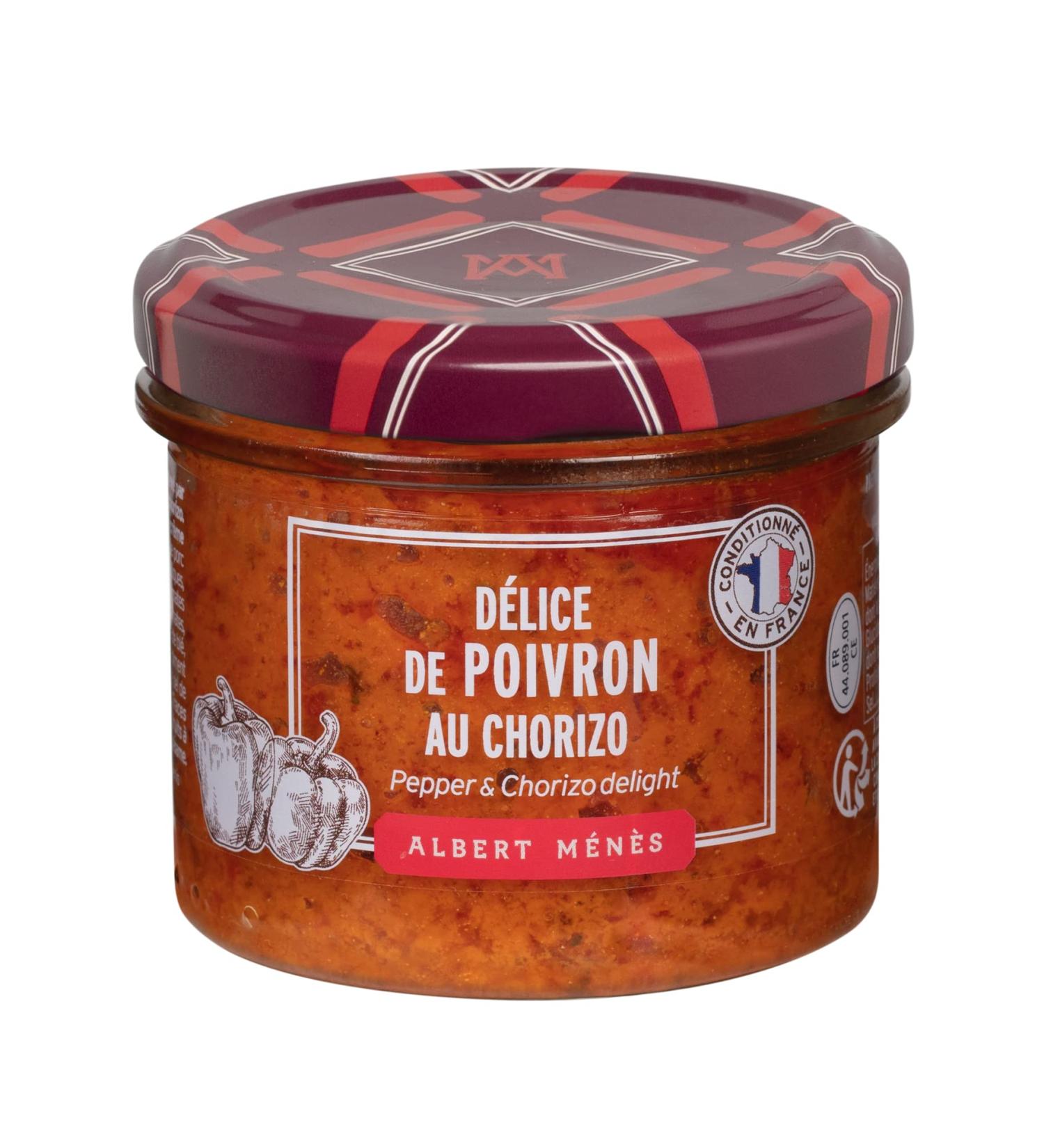 Albert Ménès - Pepper Delight with Chorizo ??100g - Spread made with Fresh Vegetables, Spices, Tomato, Olive Oil V