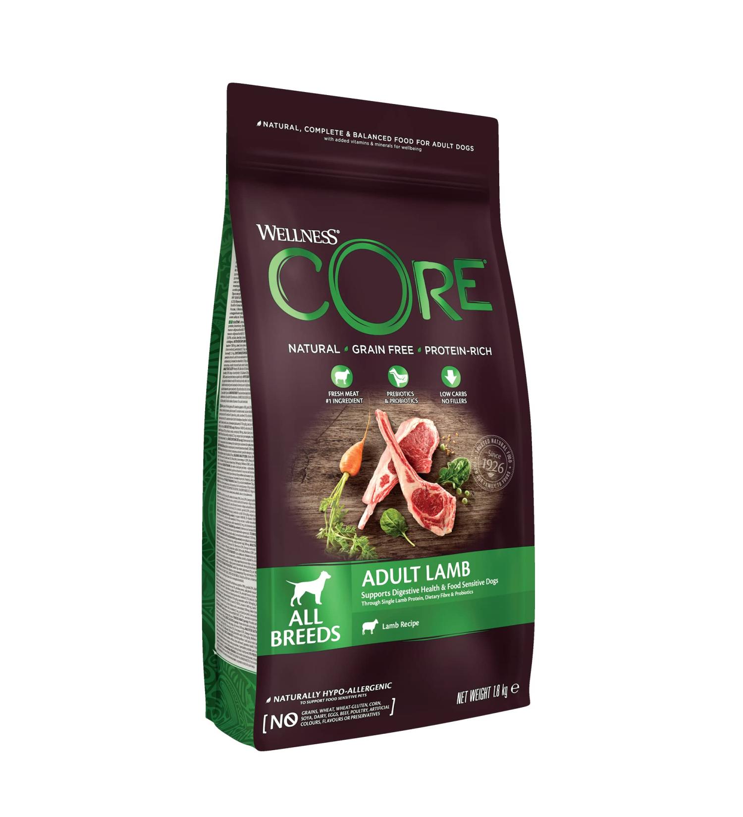 Wellness Core Lamb Natural and Grain-Free Dog Food for All Sizes Lamb 1.8 kg - Buy Online on GoSupps.com