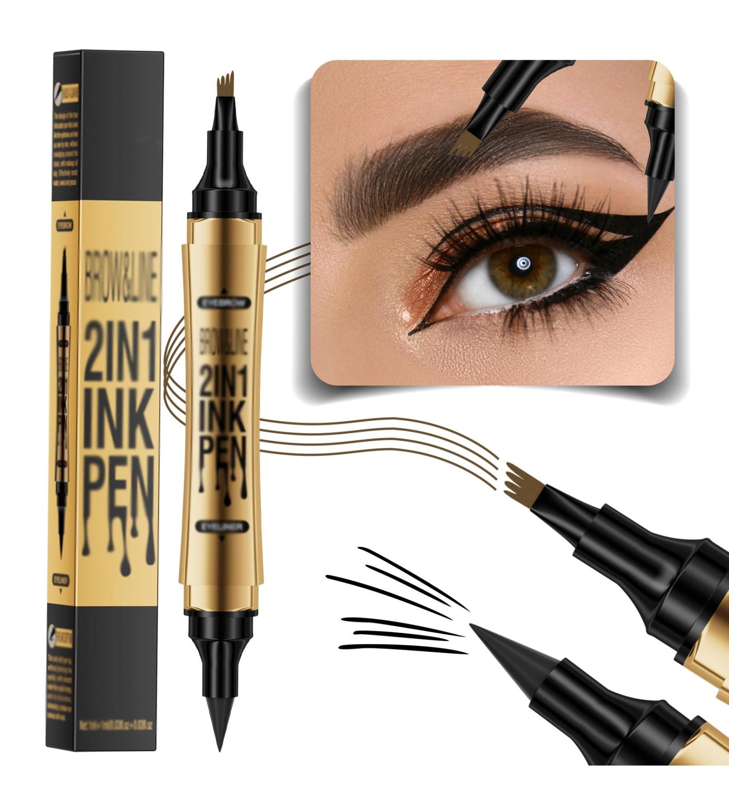 Crayon sourcils liquide 3D Tatouage Crayon Sourcils avec 4 conseils Crayon Imperm able & Longue Dur e Sourcil pour le Maquillage Naturel Micro crayon pour femmes et filles (Marron fonc ) 02#Marron Fonc + Eyeliner (Noir) - Buy Online on GoSupps.com