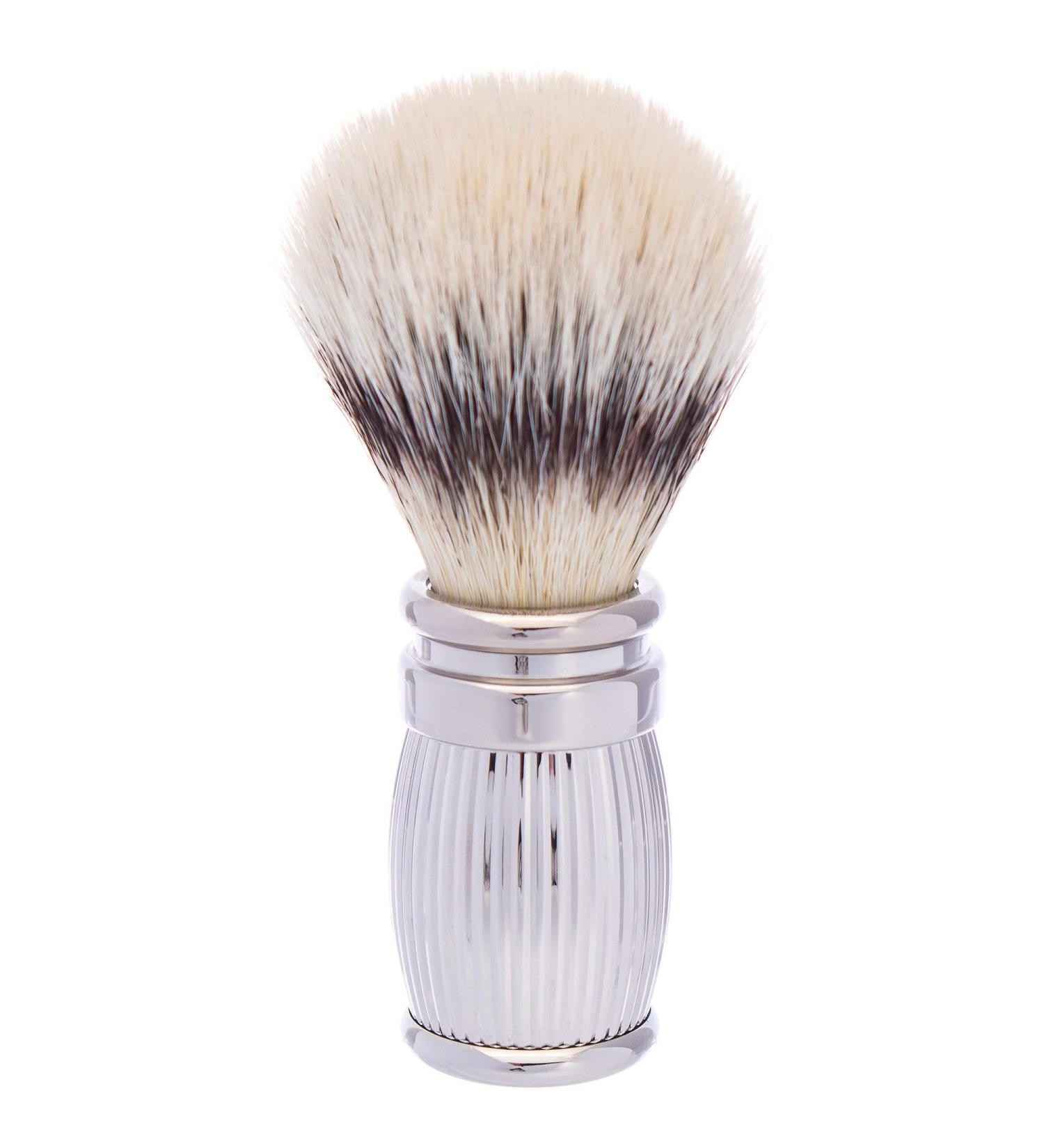 Plisson Synthetic Fiber Shaving Brush - Size 12 Solid Brass Handle Palladium Finish - Luxury Wet Shaving Tool Made in France - Buy Online on GoSupps.com