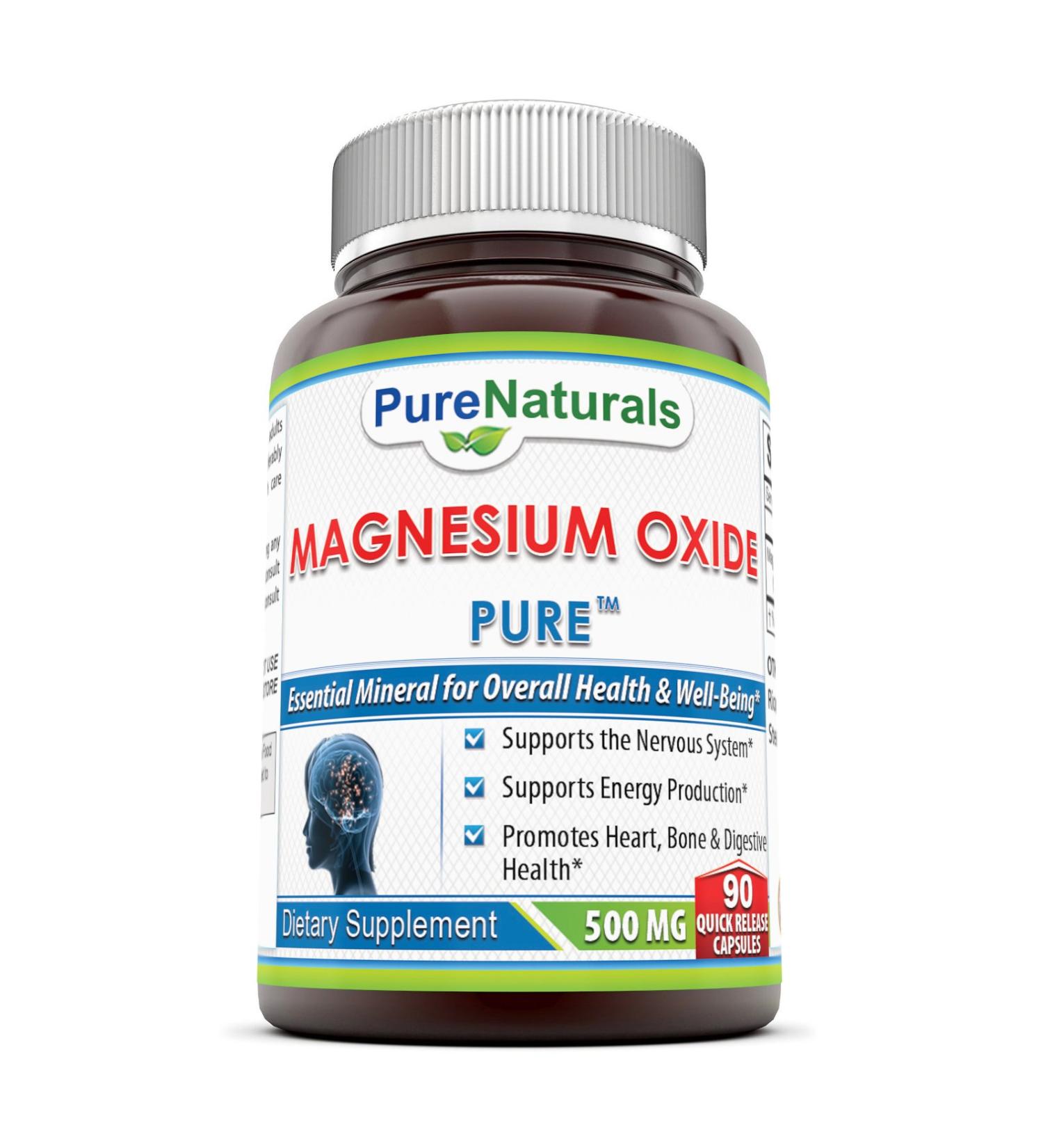 Pure Naturals Magnesium Oxide 500mg Quick Release Capsules - 90 Count - Buy Online on GoSupps.com