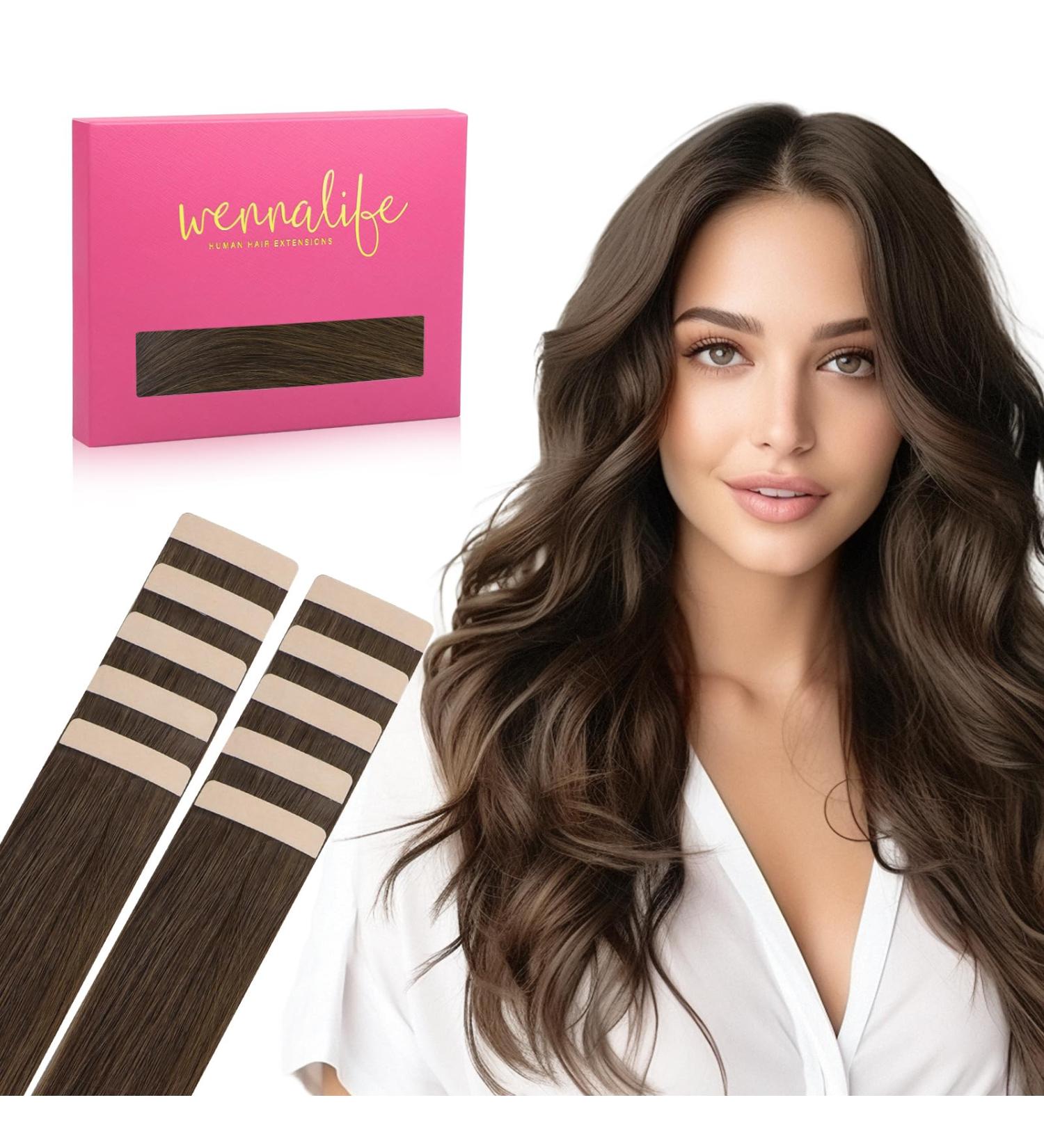 Chocolate Brown Tape In Hair Extensions - 10 Pcs 20g 25cm - Real Hair Invisible & Smooth | Best Quality Tape Extensions for Girls - Buy Online on GoSupps.com