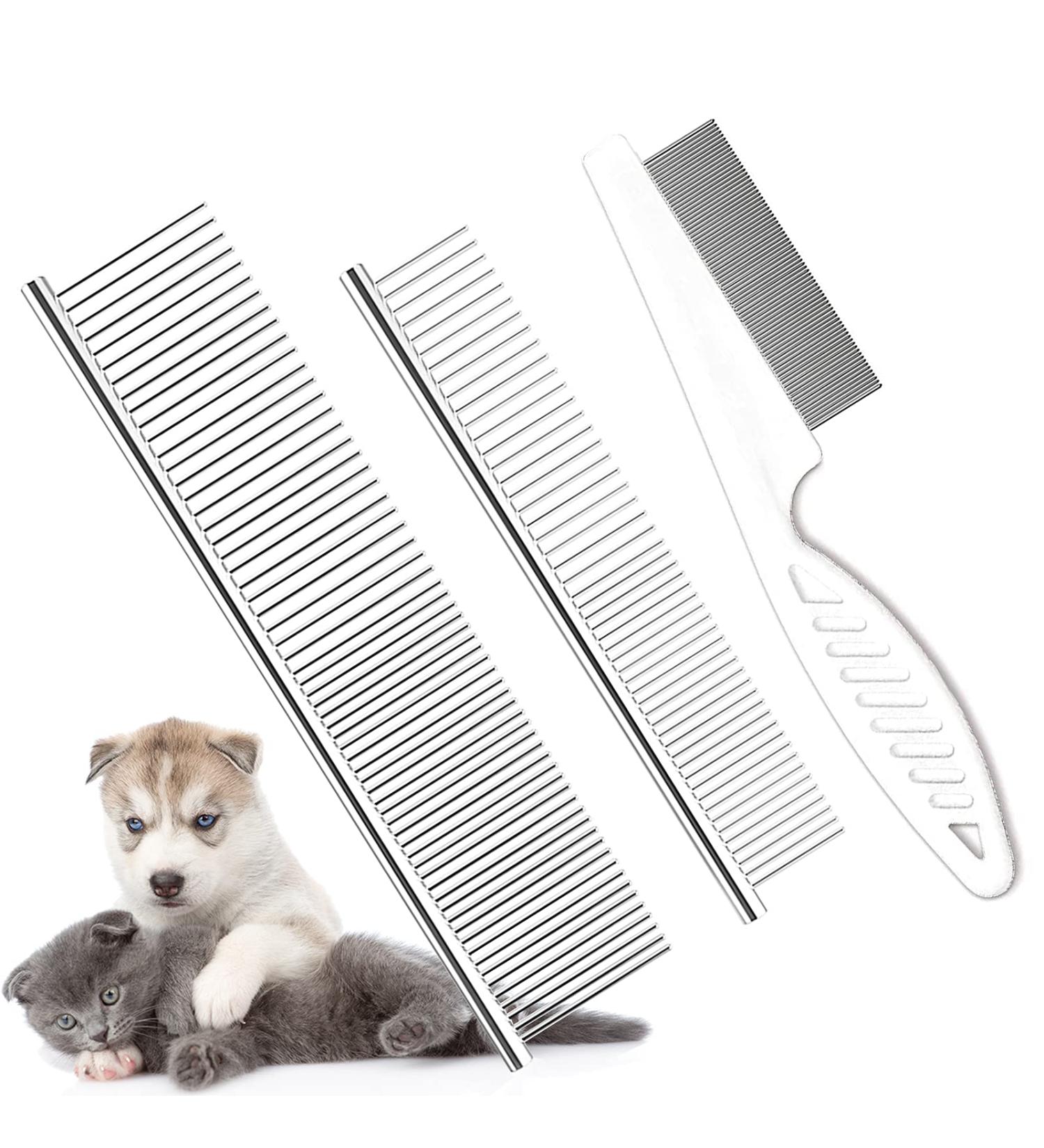 TanDraji Metal Dog Grooming Comb Set - Flea Comb for Cats and Dogs, Rounded Teeth for Knots and Tangles, Long and Short Hair, 3 Pack - Buy Online on GoSupps.com