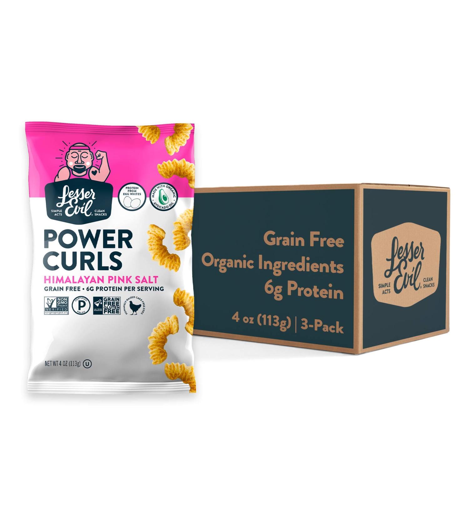 LesserEvil Himalayan Pink Salt Power Curls - 4 Ounce (Pack of 3) | Grain-Free | Avocado Oil | Clean Protein | Minimally Processed - Buy Online on GoSupps.com