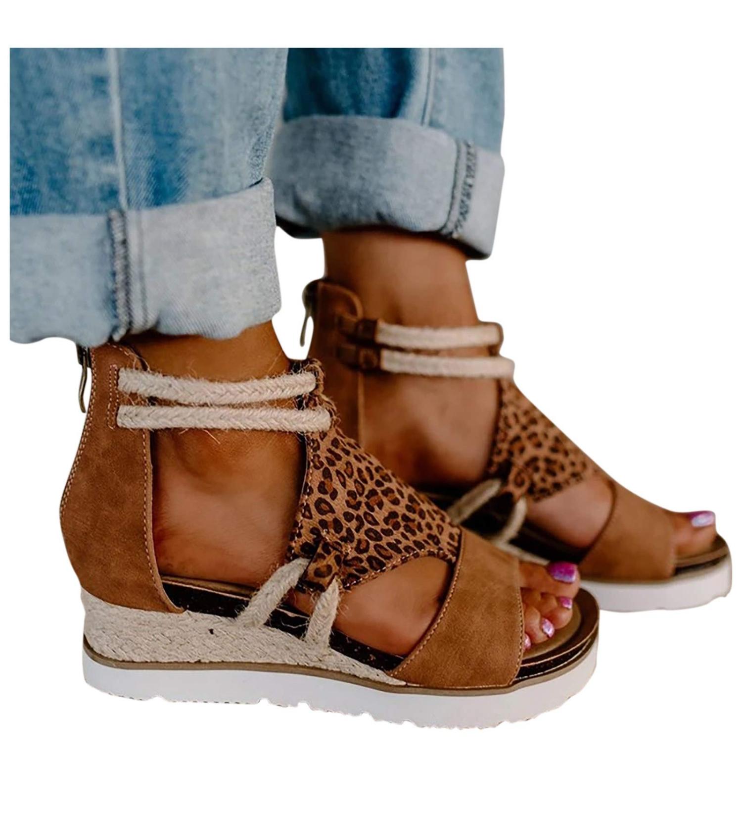 GETBEE Women's Platform Ankle Strap Sandals - Fish Mouth Open Toe Flatform Wedge Espadrilles in A4-brown - Buy Online on GoSupps.com