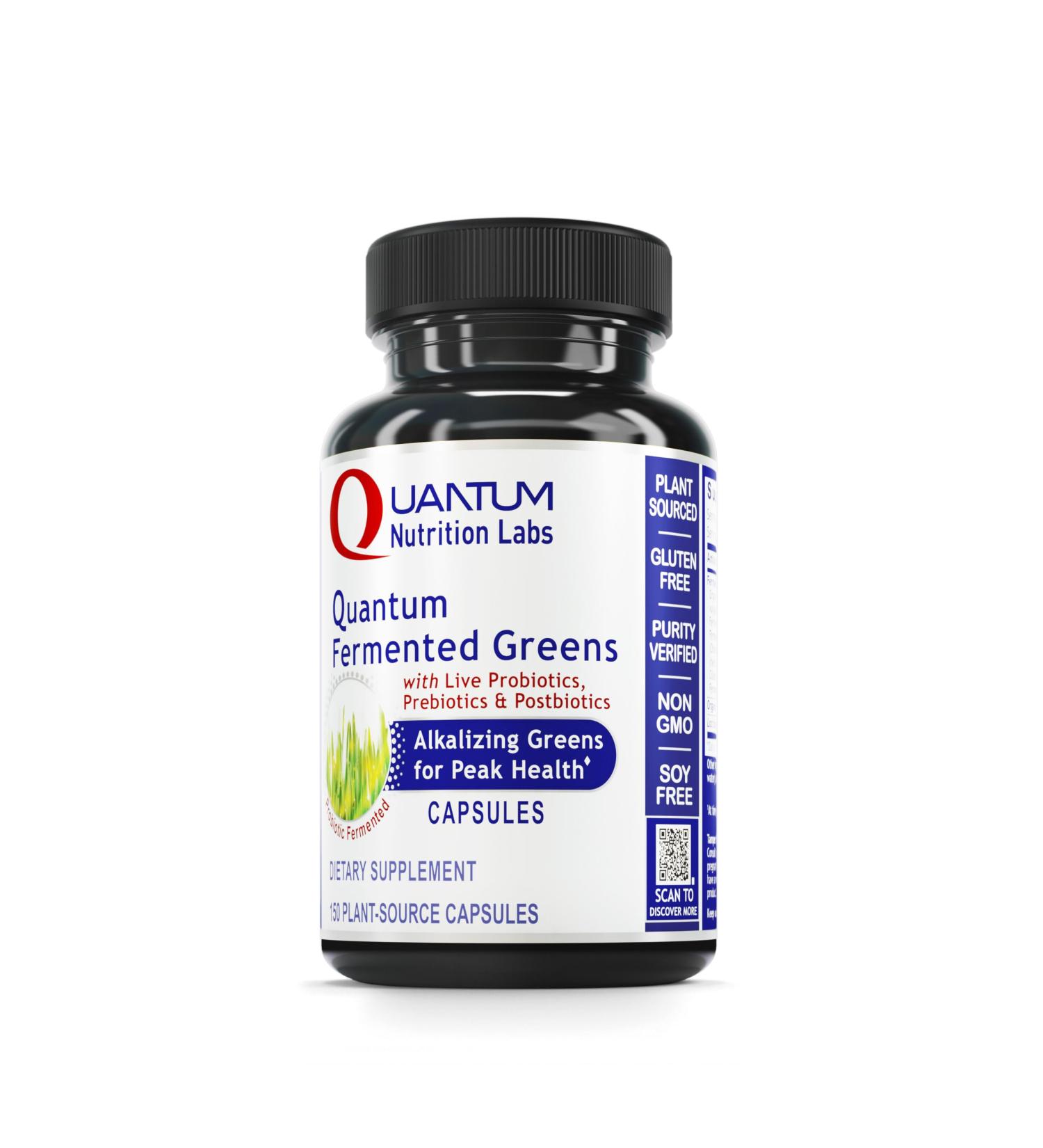 Quantum Nutrition Labs Qultured Fermented Greens- Super Greens Supplement Superfood Blend Organic Vitamins with Probiotic - Daily Greens with Spinach Chlorella and More- 150 Powder Filled Capsules - Buy Online on GoSupps.com