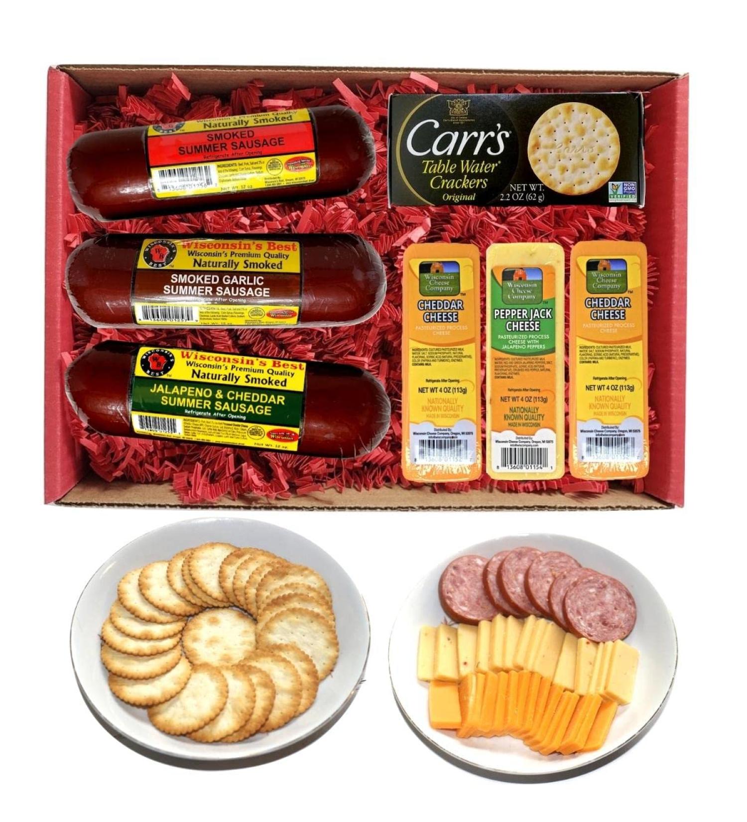 Wisconsin's Best Cheese Company Snacker Gift Basket - Sampler of Smoked Summer Sausages, 100 Cheeses & Crackers - Buy Online on GoSupps.com