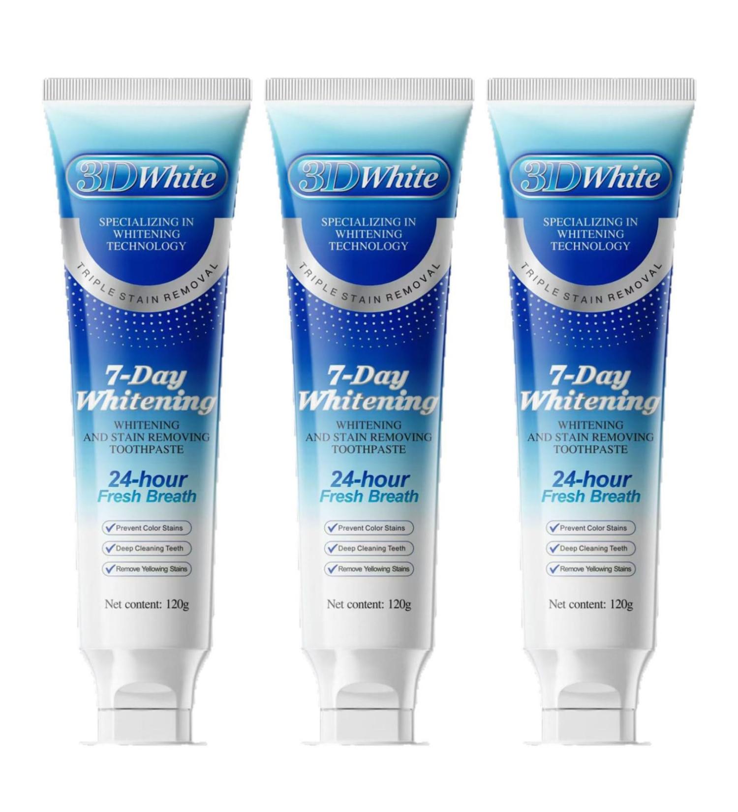 3D Whitening Toothpaste for Deep Cleaning 3 Count Pack (360g Total) Helps Tackle Stains and Maintain a Pleasantly Fresh Oral Environment White One Size One Size White - Buy Online on GoSupps.com