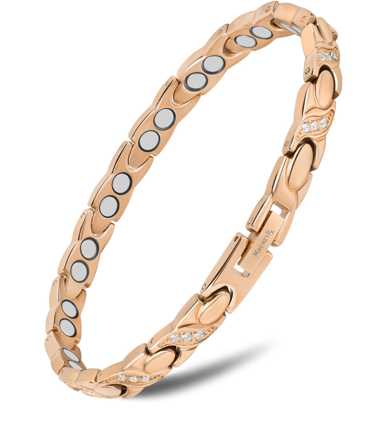 Magnetrx Ultrastarkes Magnnet Hardship Bracelet for Women - Double Magnet Stainless Steel Crystal Adjustable Rose Gold Magnetic Tape with Size Tool - Buy Online on GoSupps.com