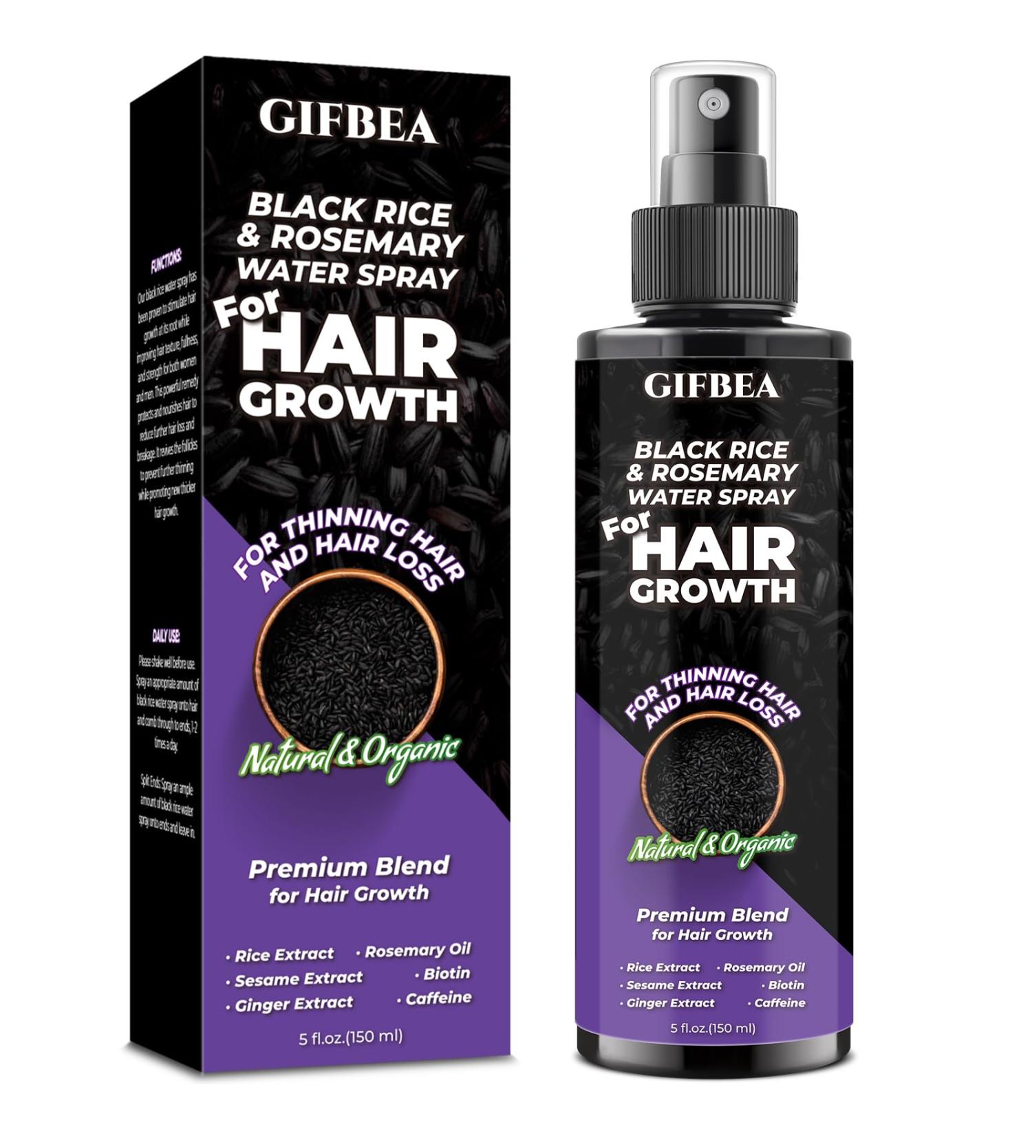 GIFBEA Organic Black Rice Water Hair Growth Serum Spray - Rosemary Scent Biotin & Castor Oil 5 Fl Oz - For All Hair Types - Hair Loss Treatment - Buy Online on GoSupps.com