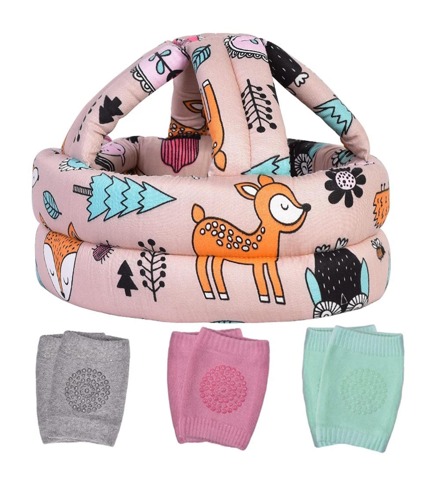 Baby Head Protector & Knee Pads Set | Infant Safety Helmet & Walking Pad Combo (Pink Forest) | Suitable for Age 6-36 Months - Buy Online on GoSupps.com