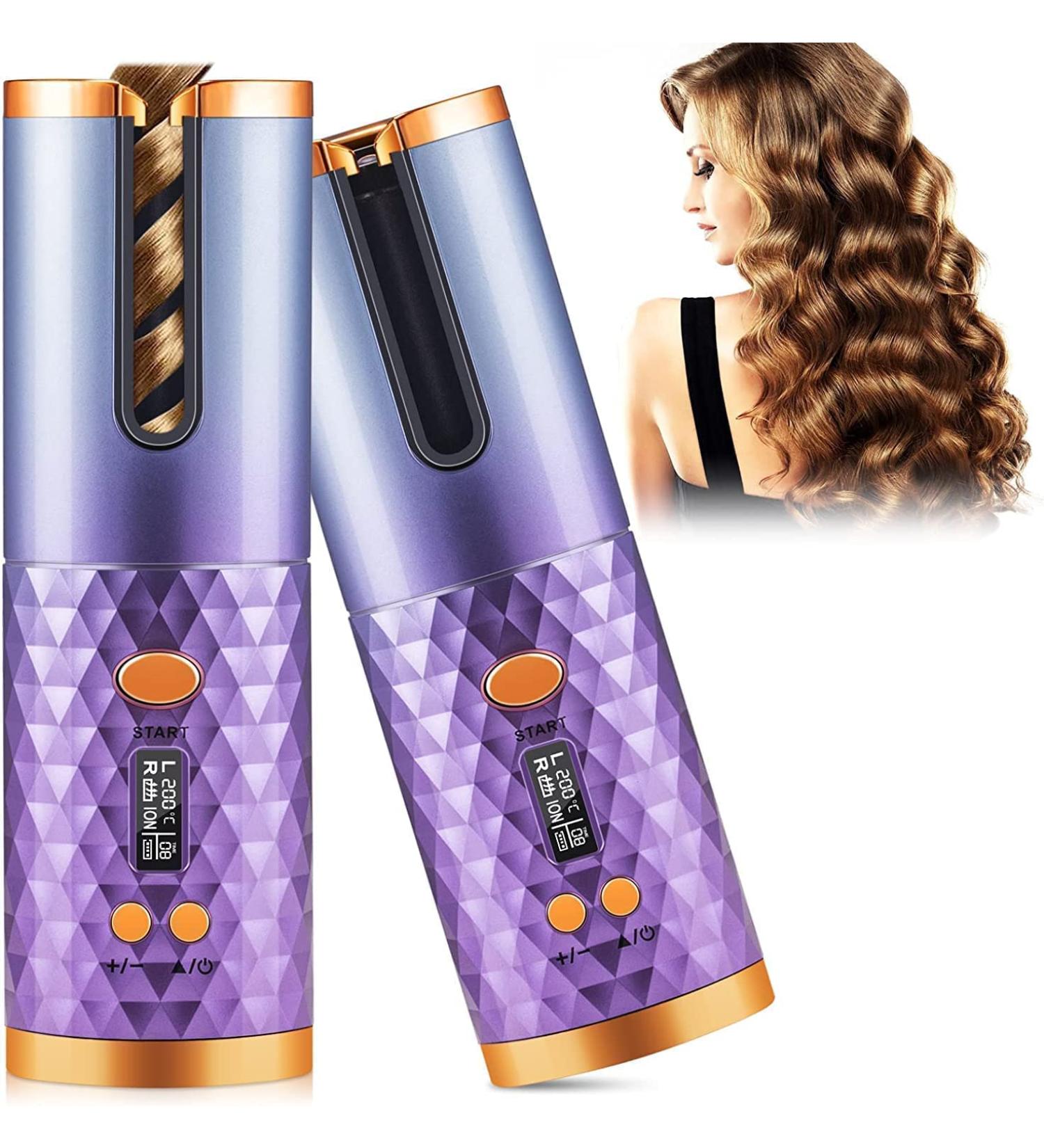 Cordless Automatic Hair Curler - Rechargeable, LCD Display, Purple - Buy Online on GoSupps.com