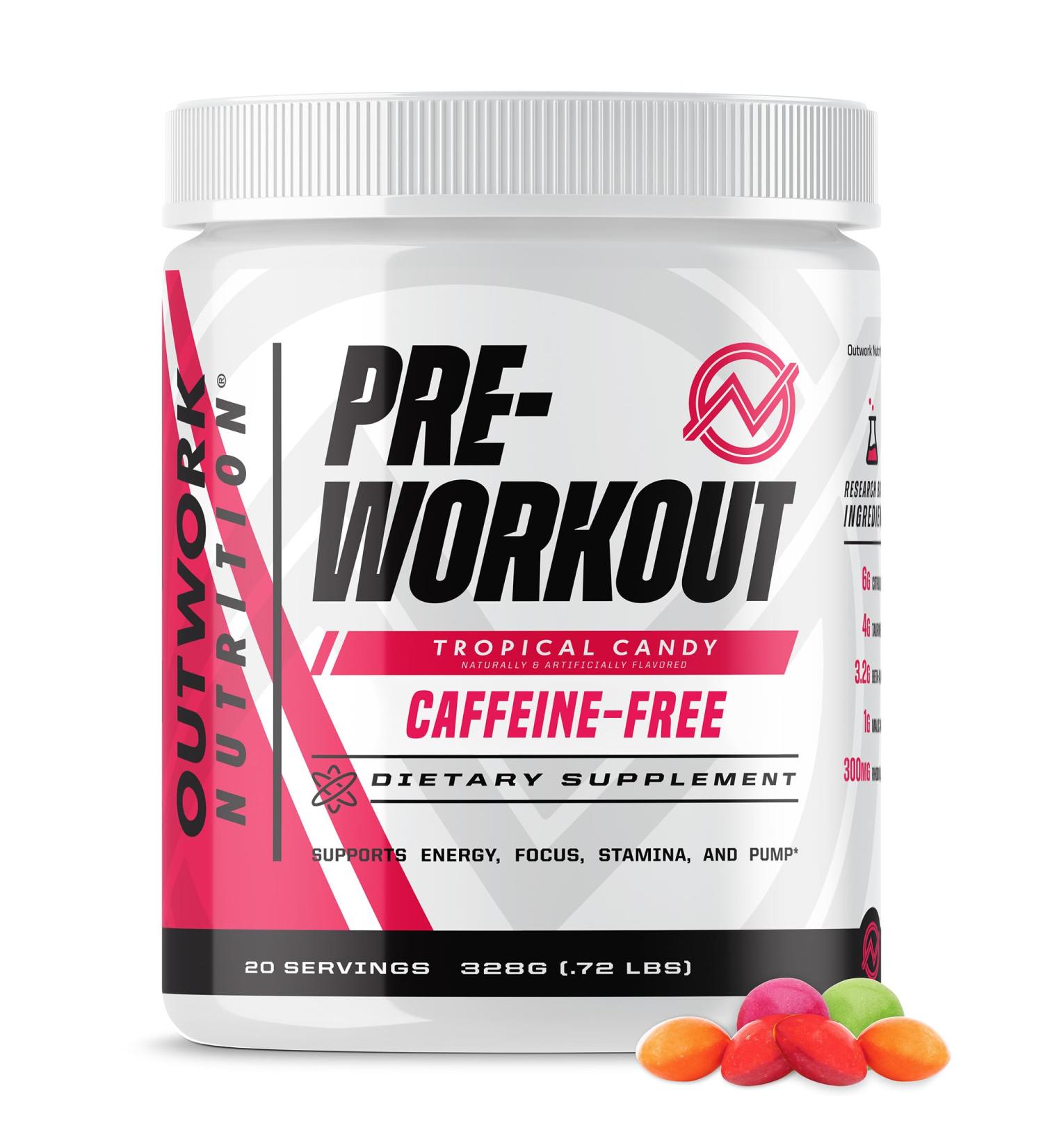 Outwork Nutrition Non-Stim Pre Workout Powder - Citrulline Malate, Beta-Alanine, Rhodiola Extract for Performance, Focus & Energy Boost - Preworkout for Men, Women (Caffeine Free, Tropical Candy) Caffeine Free Tropical Candy - Buy Online on GoSupps.com