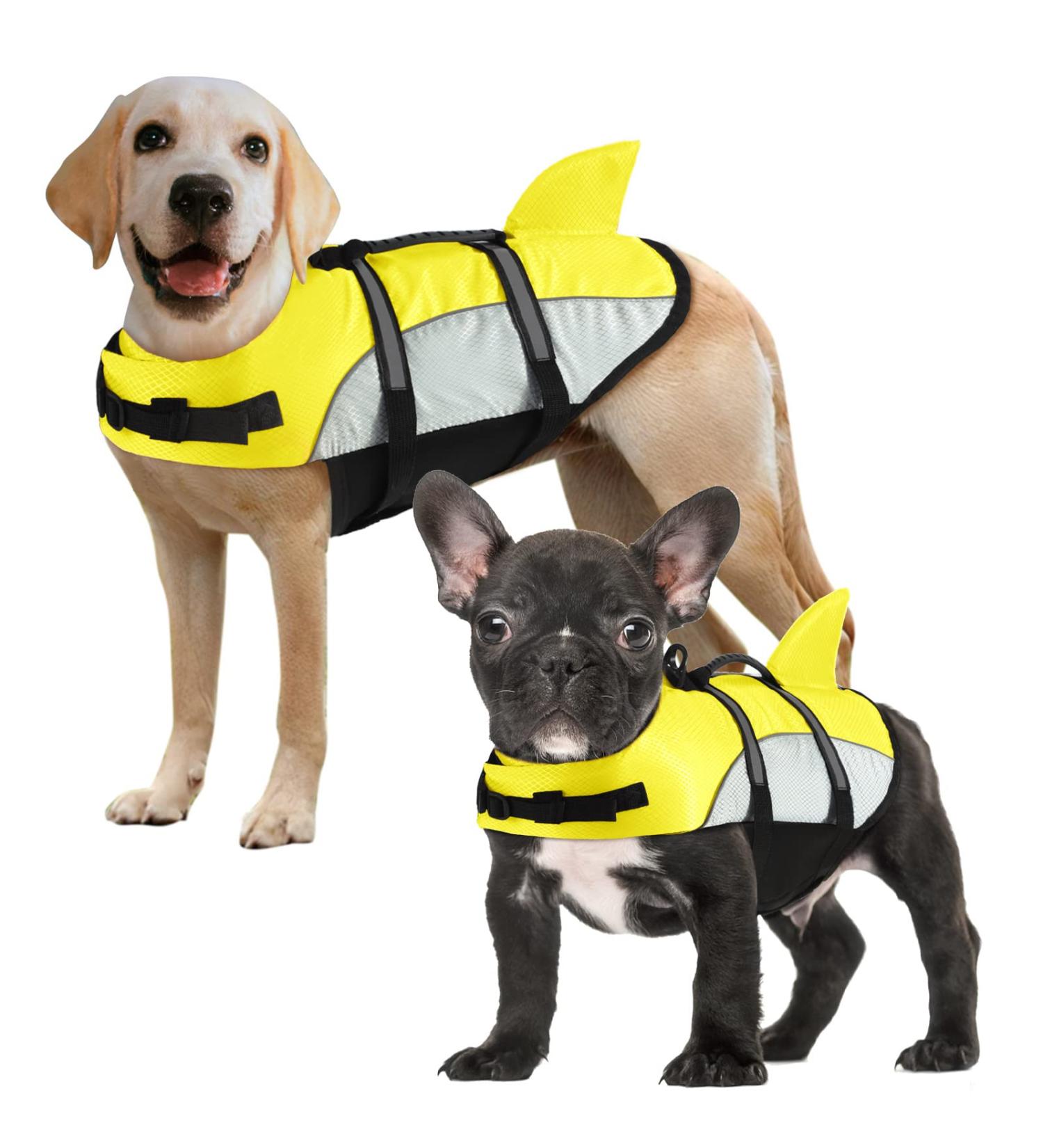 Alagirls Dog Life Jacket with Handle - Yellow Gray Pet Swimming & Rafting Size L (55-68cm Chest) - Buy Online on GoSupps.com