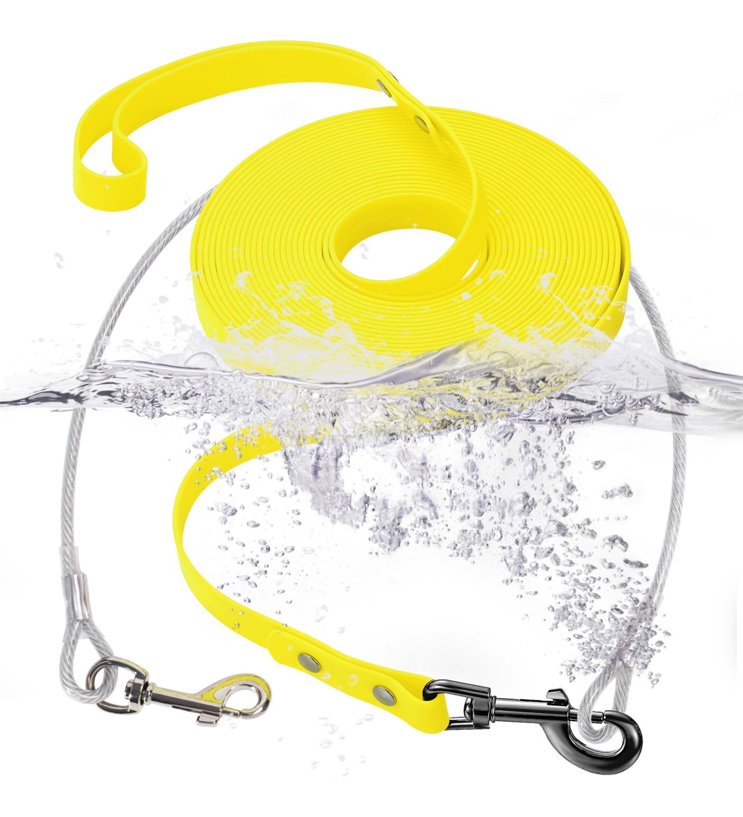 Waterproof Dog Leash - Chew Proof Tie-Out & Training Leash (15m Yellow) - Durable Comfortable & Ideal for All Dogs - Buy Online on GoSupps.com