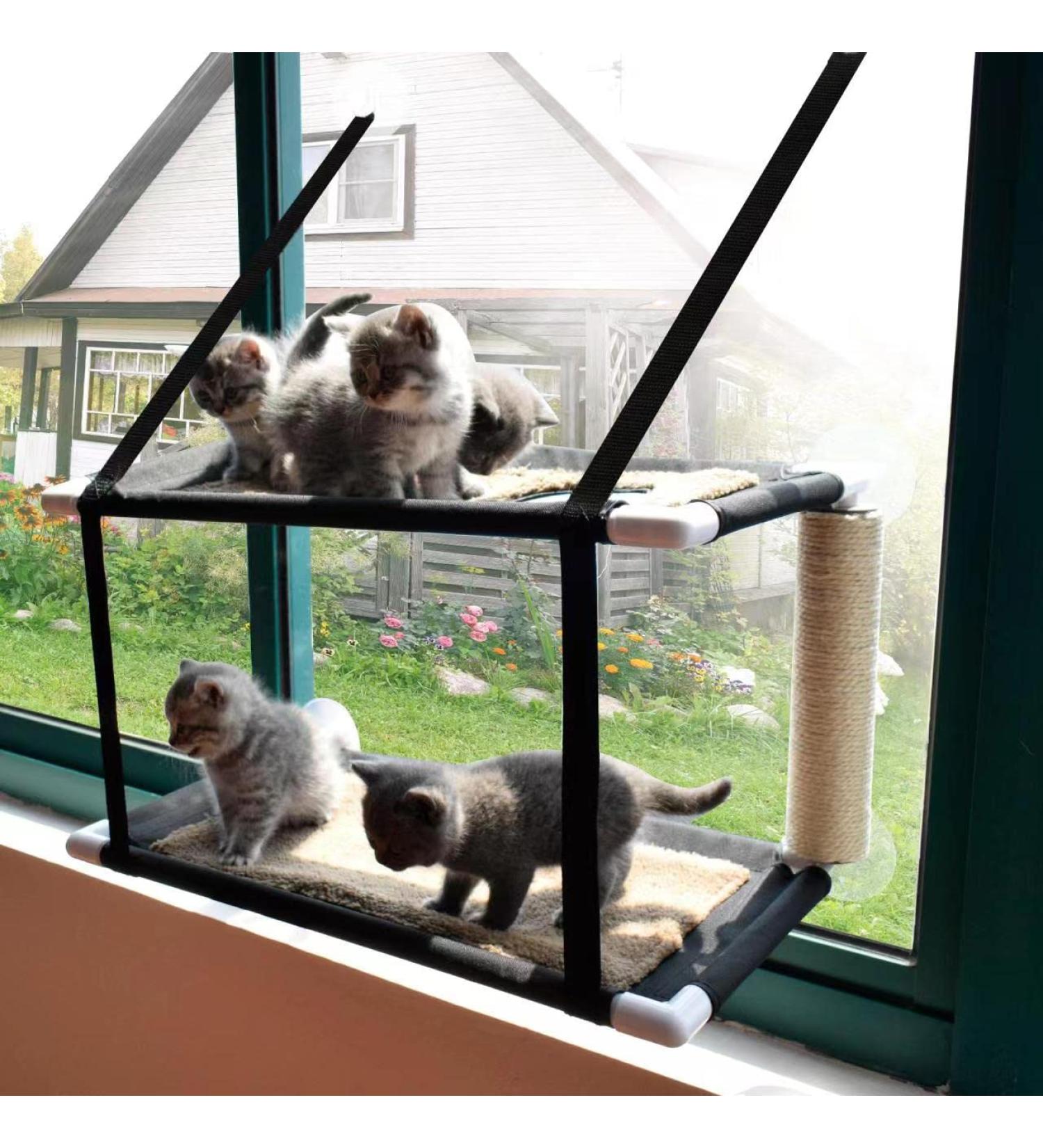 Oceskyha Cat Window Perch Hammock with Free Fleece Blanket - Extra Large & Sturdy Cat Bed for Indoor Resting - Space Saving Double-layer Flannel Design - Buy Online on GoSupps.com
