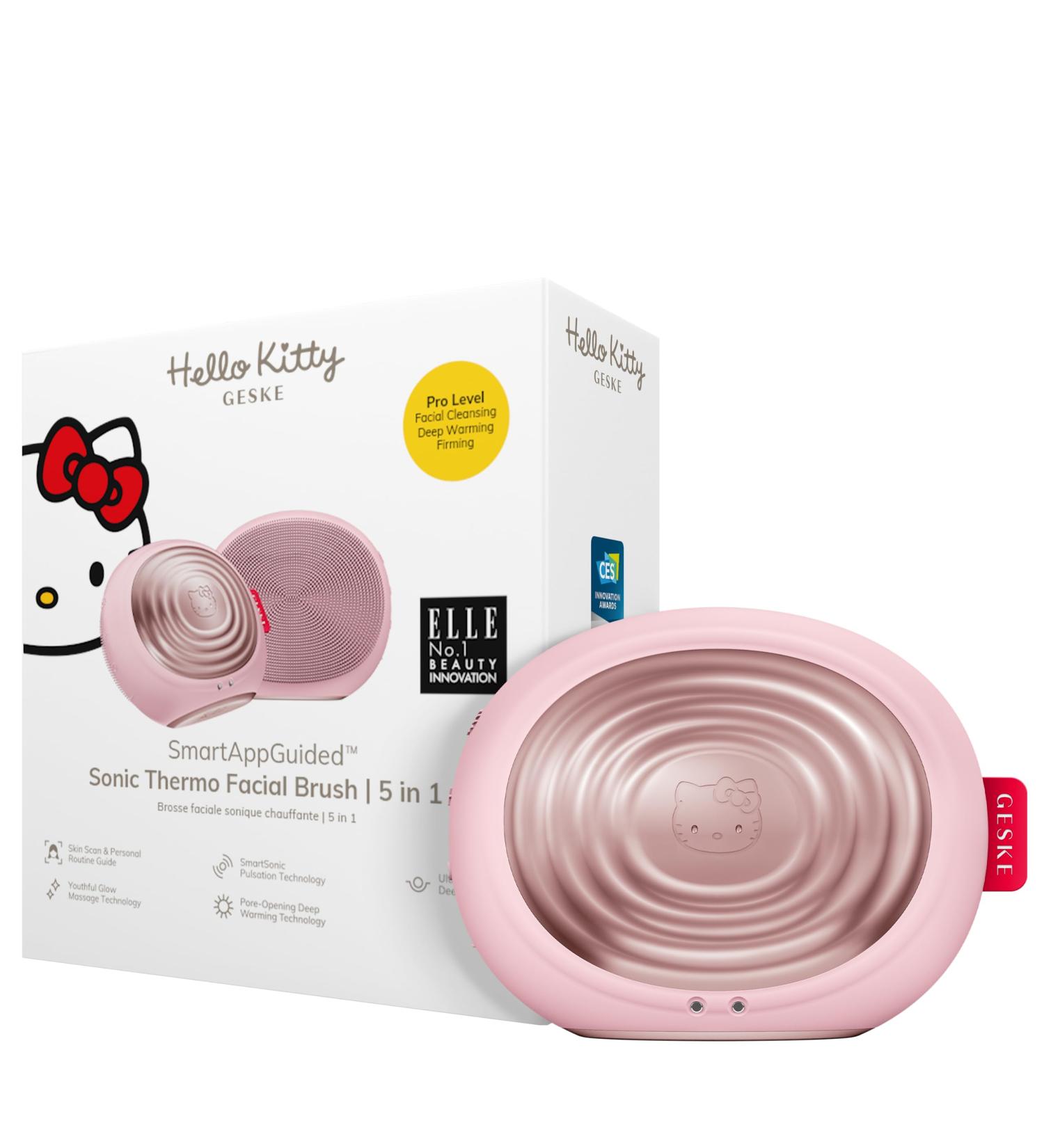 Geske x Hello Kitty Sonic Thermo Facial Brush | 5-in-1 Skin Cleaning Device | Heated Facial Cleaning & Massage Brush | Pink Electric Face Cleaner - Buy Online on GoSupps.com