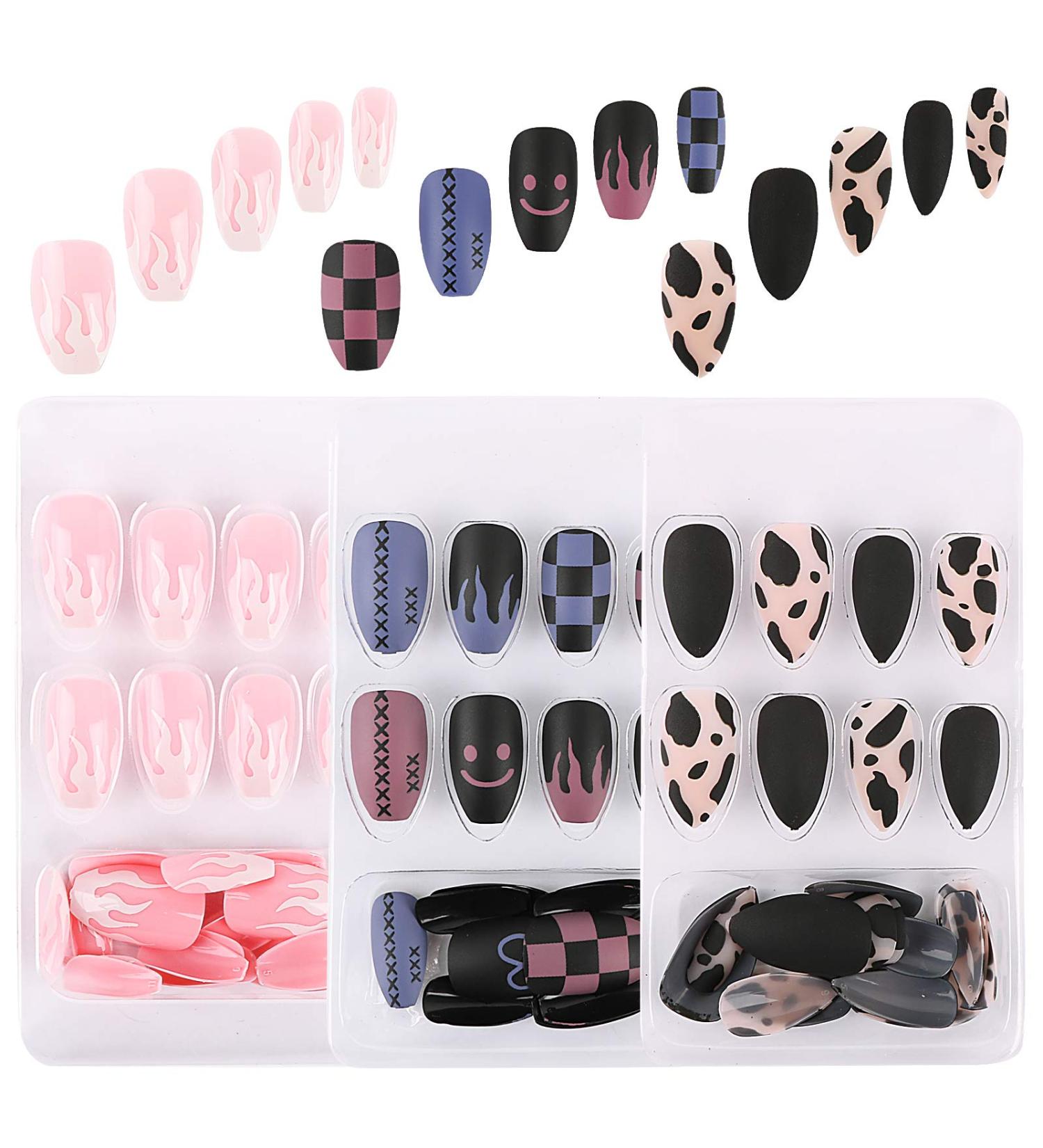 UFLF 72 Pieces Short False Nails - DIY Artificial Nail Tips with Adhesive Pads for Stunning Nail Art | International Shipping Available - Buy Online on GoSupps.com