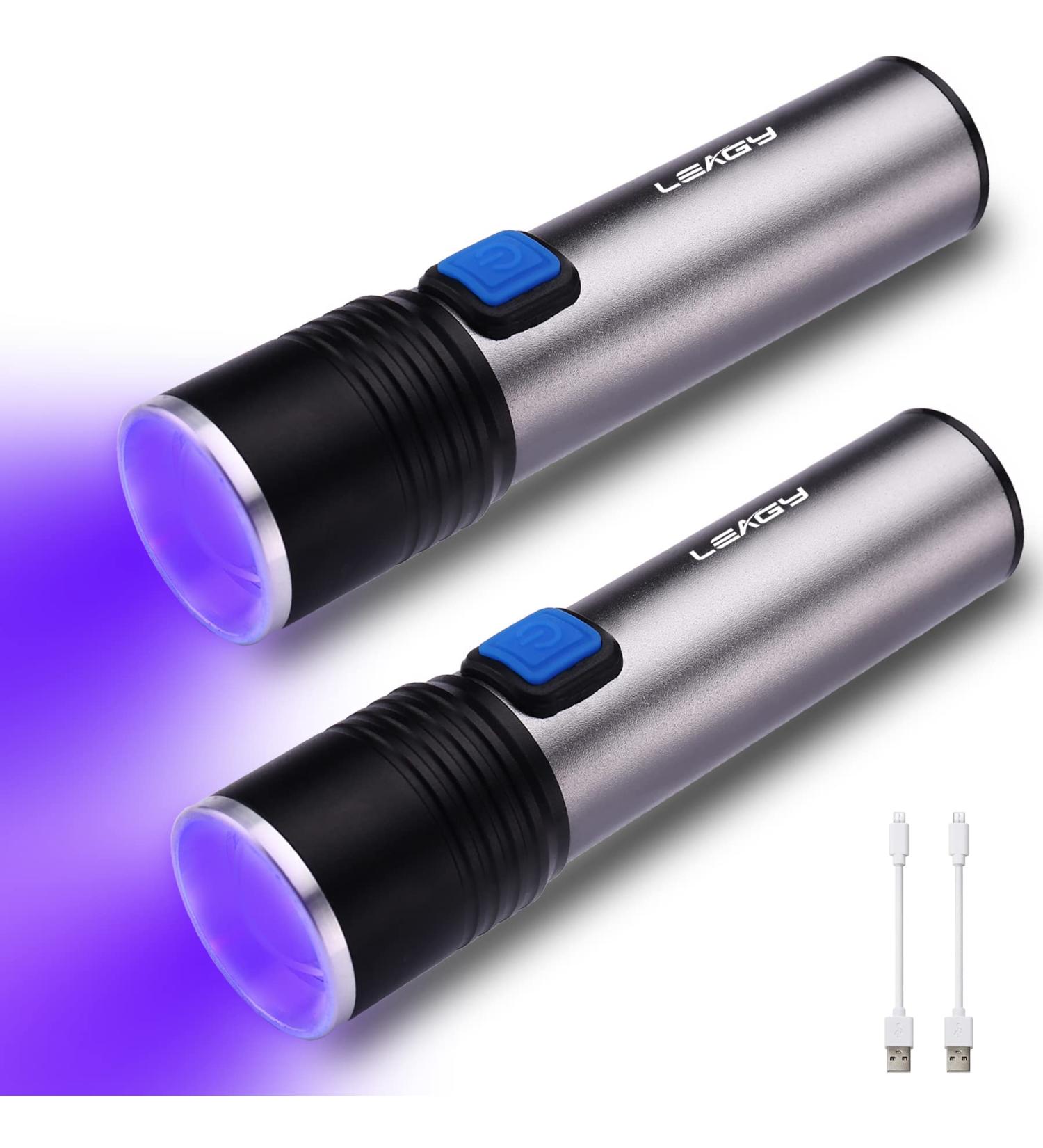 LEAGY 2-Pack USB Rechargeable 395nm Mini UV Torch Adjustable Zoom & Brightness 3 Light Modes - for Pet Urine Detection Scorpion Hunting Counterfeit Detection UV Glue Curing Nail Art etc - Buy Online on GoSupps.com