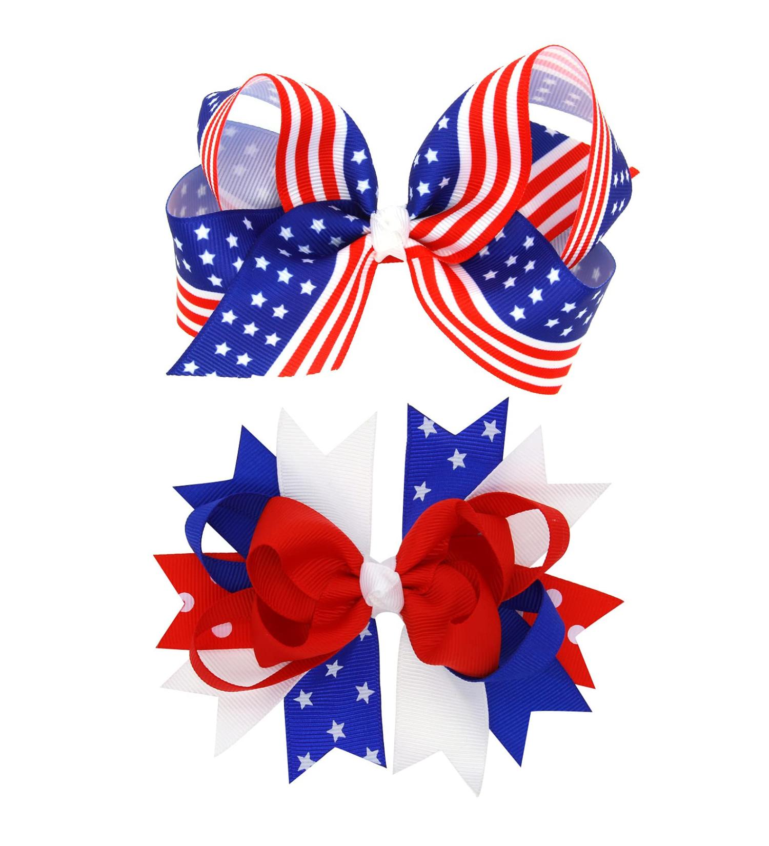 Patriotic American Flag Hair Bow Clips for Girls - 2 Pack Independence Day Alligator Hair Pins - Buy Online on GoSupps.com