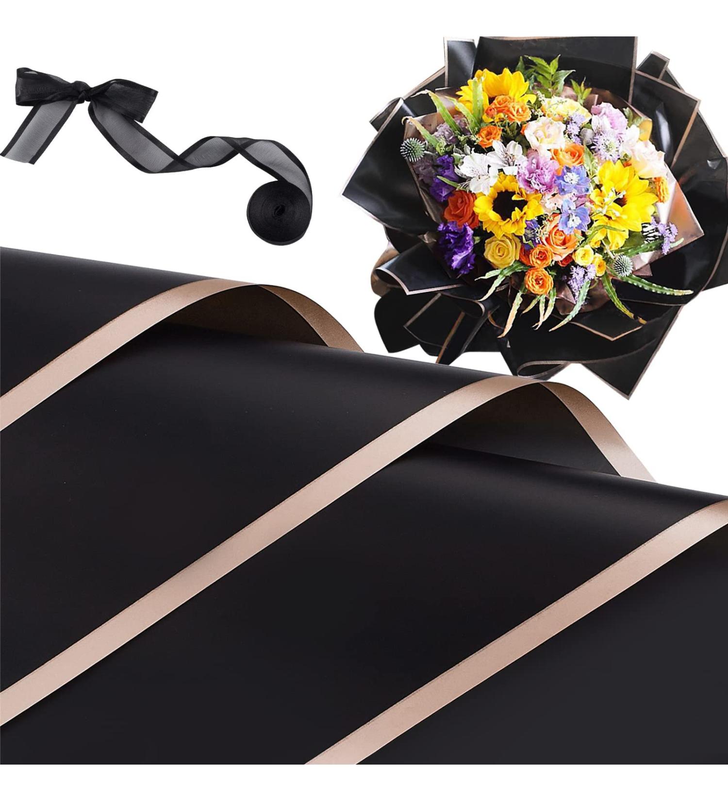 Jutieuo Waterproof Flower Wrapping Paper - 20 Sheets, 22.8x22.8 inch, Black - Floral Bouquet Supplies with Ribbon - Buy Online on GoSupps.com