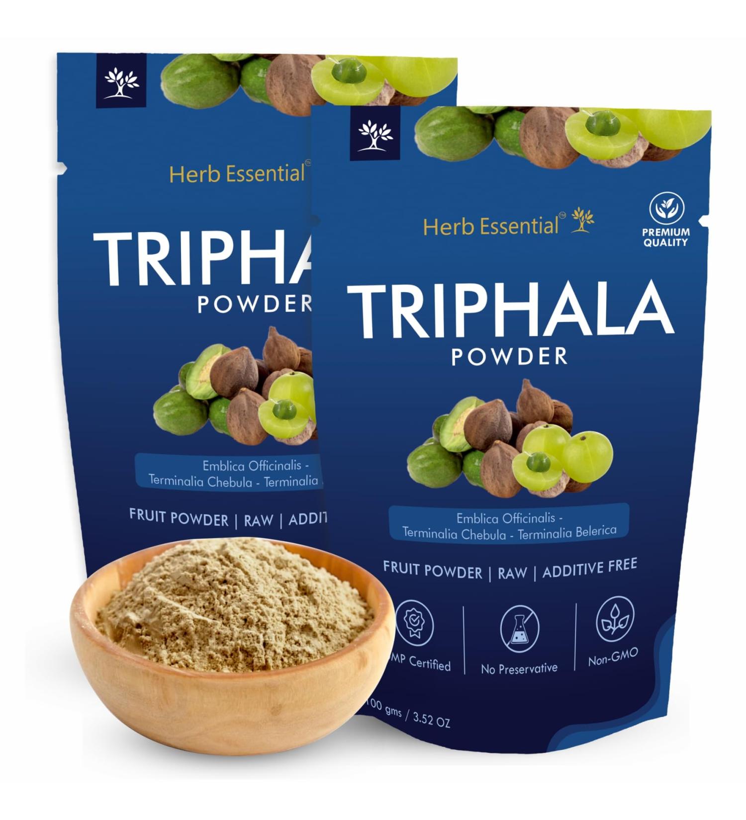 Herb Essential Organic Triphala Powder 7.05 Ounce (Amla + Haritaki + Bibhitaki) India Origin No Added Preservatives Vegan Herbal Supplement for Daily Use - Buy Online on GoSupps.com