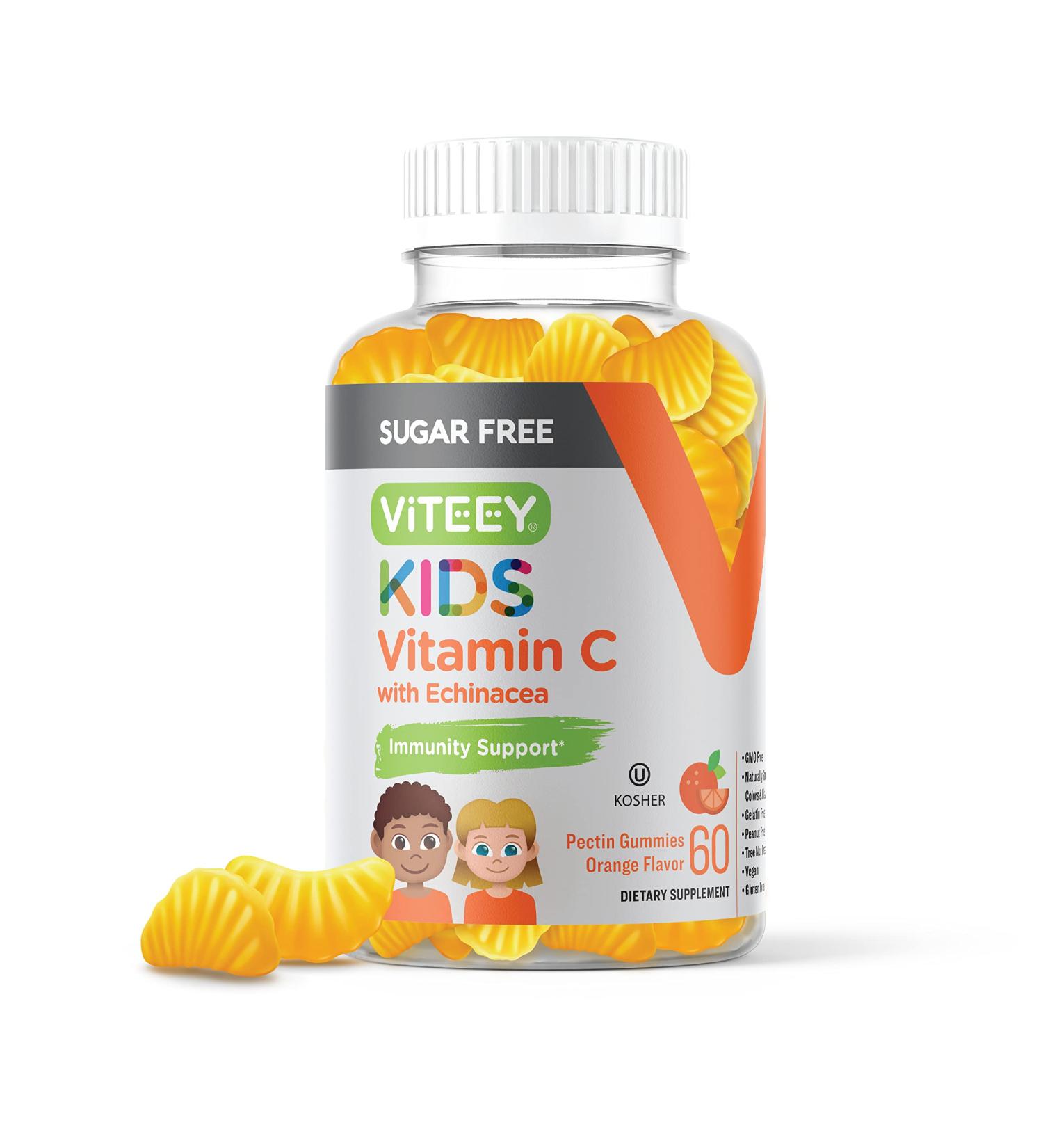 Kids Sugar Free Vitamin C Gummies with Echinacea - 75mg Immune Support Booster - Vegan & Gluten Free - 60 Count - Buy Online on GoSupps.com