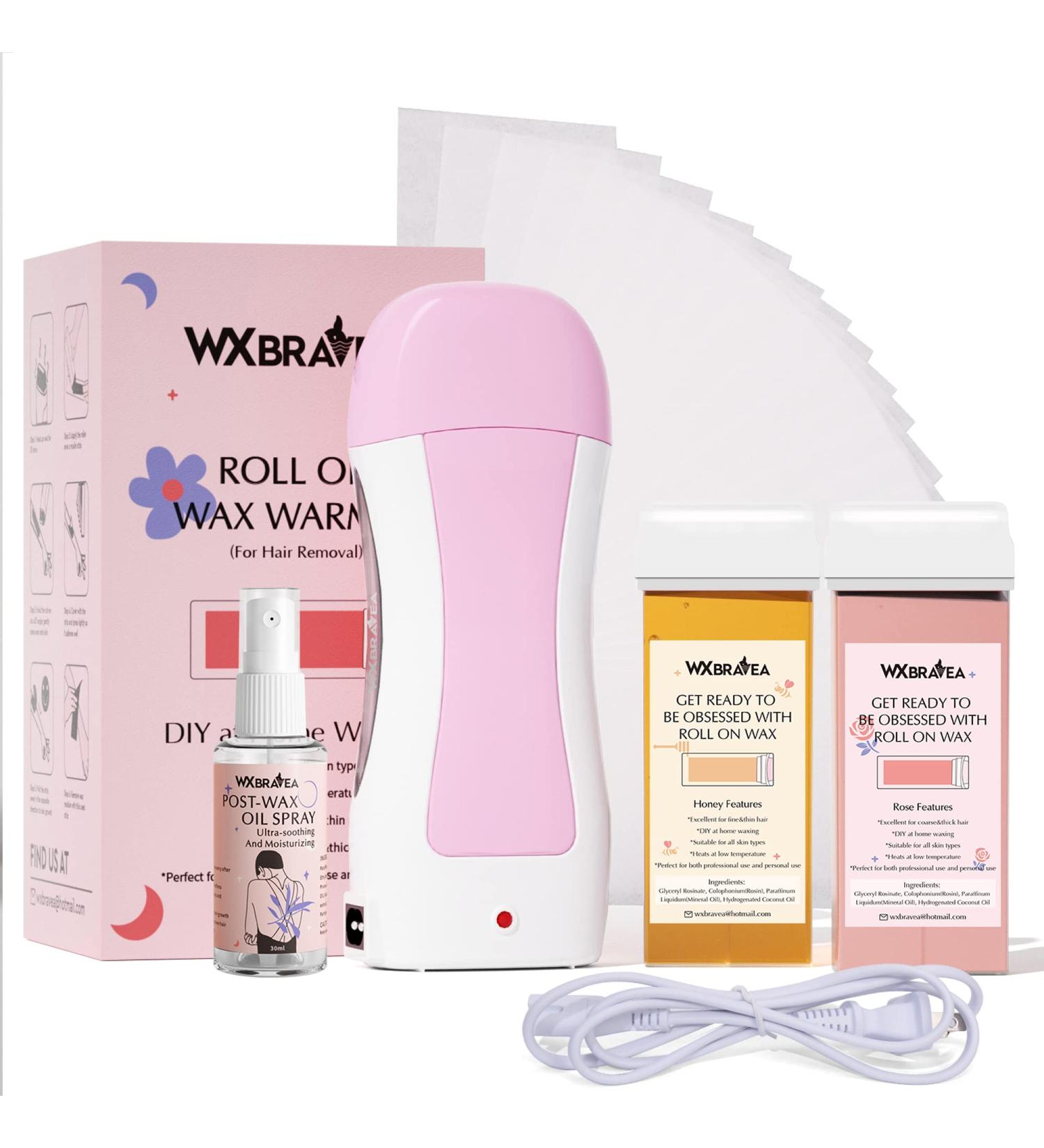WX BRAVEA Roll on Wax Kit for Hair Removal - Rose & Honey Wax, 100 Wax Strips, Post Wax Oil - Sensitive Skin Soft Wax Depilatory - Brazilian Wax for Women and Men - Buy Online on GoSupps.com
