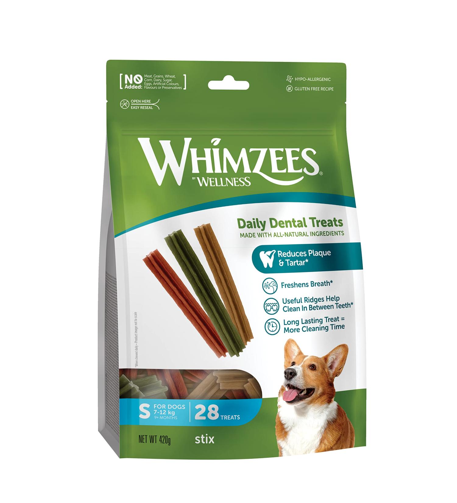 Whimzees by Wellness Stix - Natural Grain-Free Dental Care Snacks for Small Dogs | 28 Couch Sticks Size S 420g - Healthy Pet Treats - Buy Online on GoSupps.com