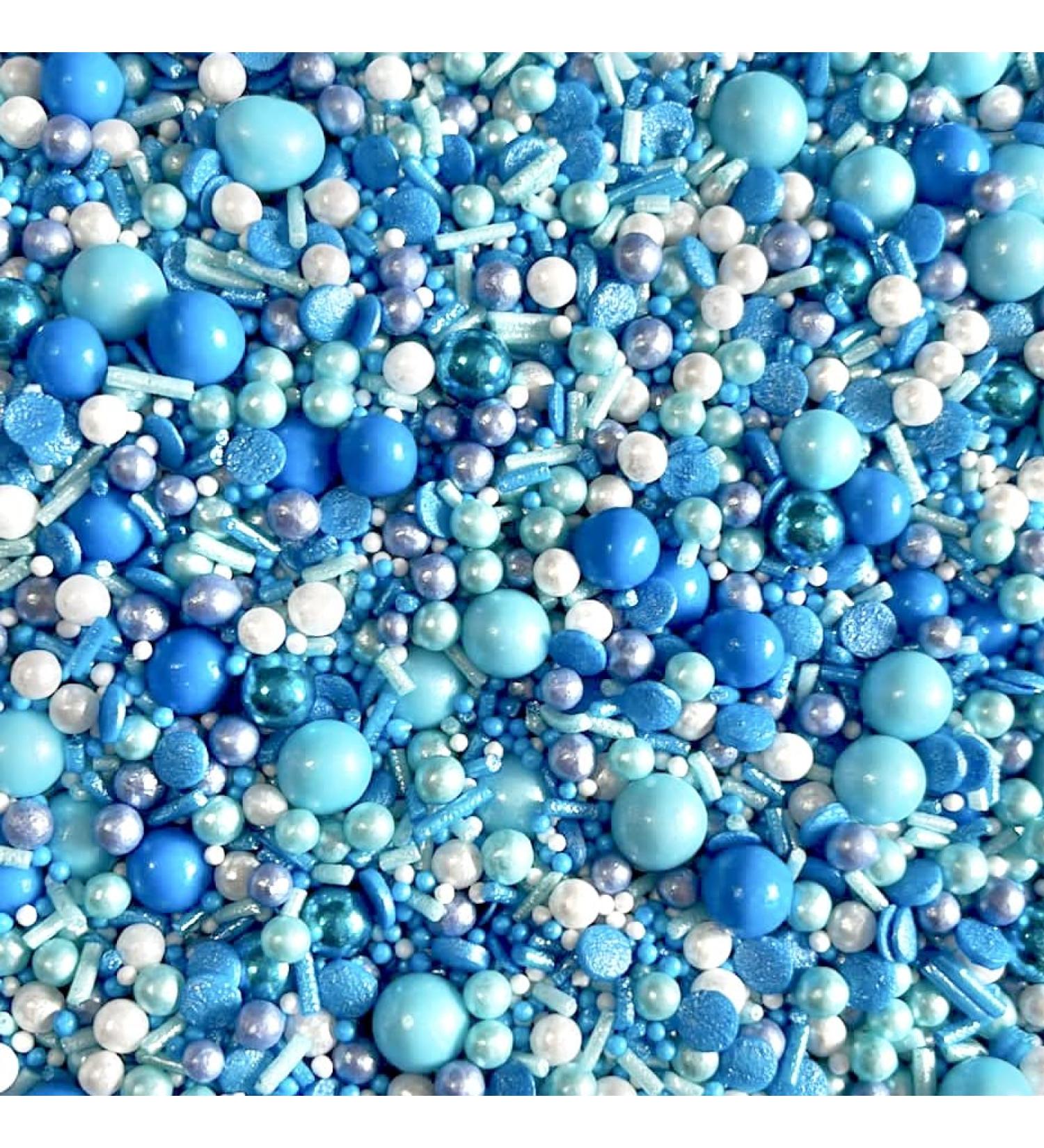 Blue dark blue navy white turquoise Sprinkles for cupcake cookies cake toppers pearls chocolate balls 100s and 1000s birthday decoration topper sprinkle mix blend baby shower boy BIG BLUE