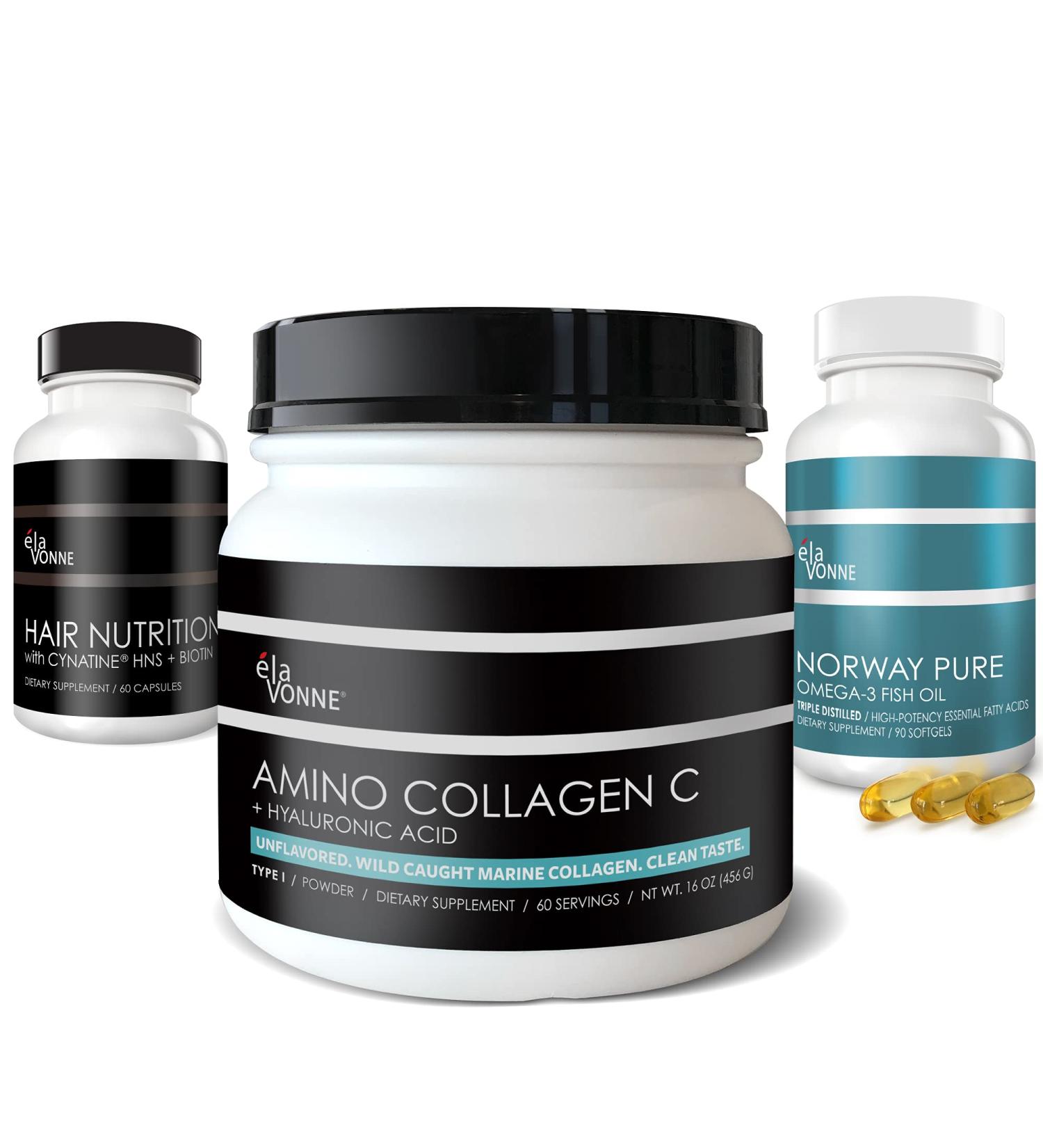 Marine Collagen + Hair Vitamins + Omega-3 Fish Oil - Beauty Nutrition Trifecta Bundle - Skin Nails Joints Aging Nutraceuticals - Buy Online on GoSupps.com